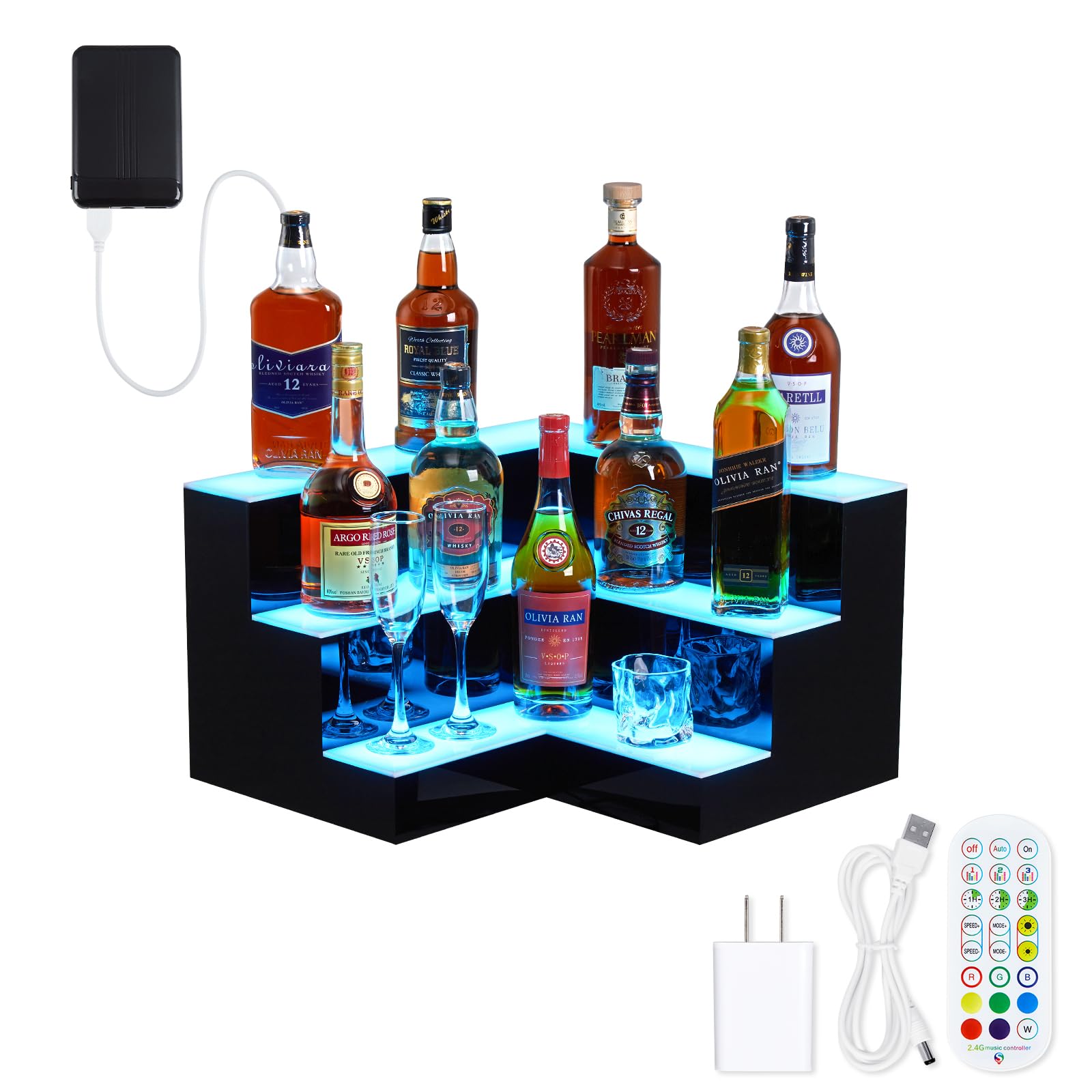 Garvee 24-Inch Smart LED Liquor Display Cabinet - App-Controlled L-Shaped Acrylic Shelf for Home Bar or Commercial Use | 180-Bottle Capacity