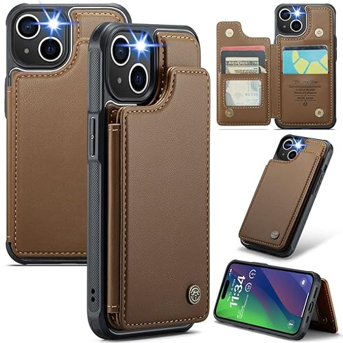for iPhone 15 Case with RFID Blocking and 4 Credit Card Holder, Premium Durable Slim Leather Magnetic Clasp Kickstand Heavy Duty Shockproof Protective