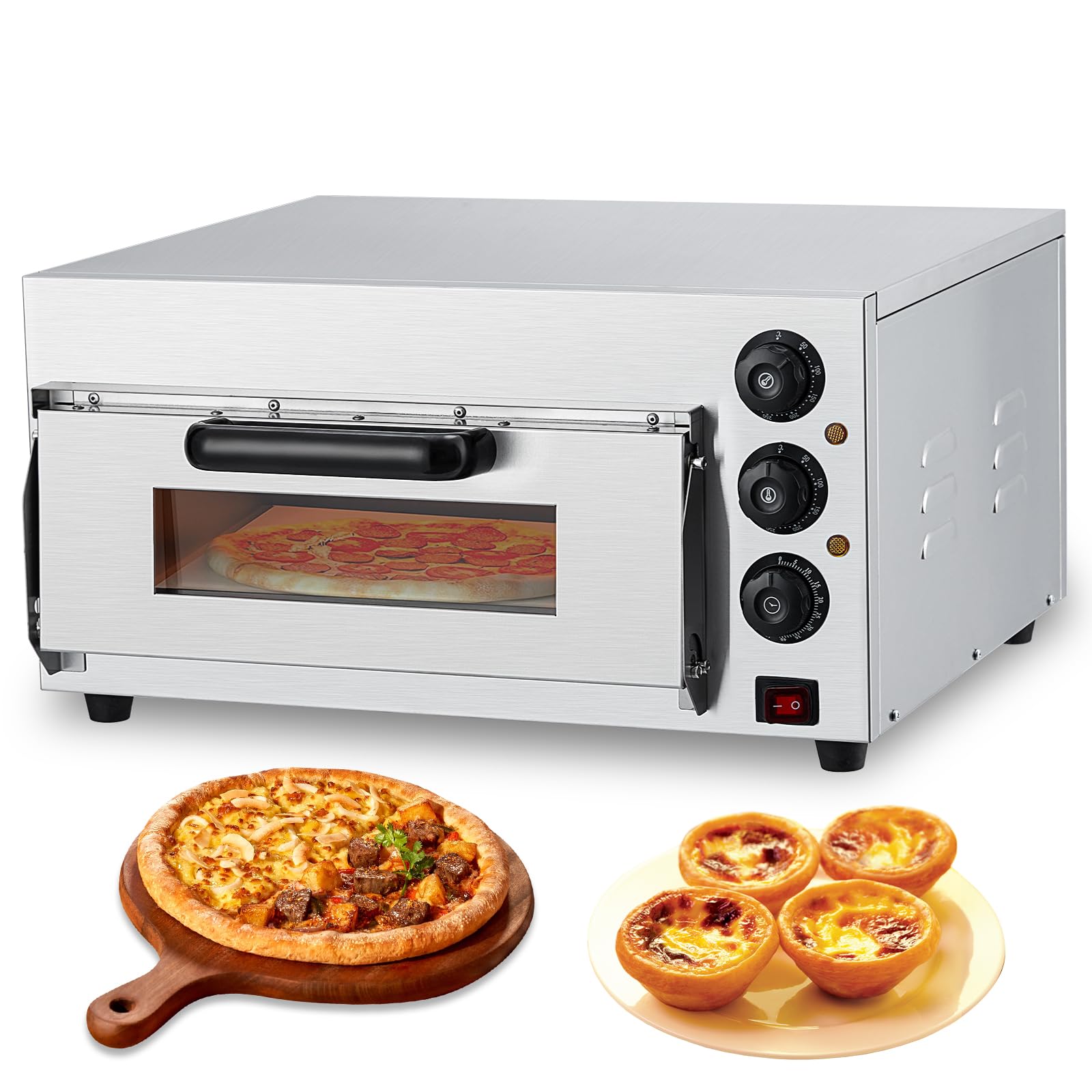 Garvee Electric Pizza Oven Countertop, 16 Inch Commercial Pizza Oven with Adjustable Temperature, Oven Light, Pizza Stone and 60 Minute Timer, Indoor 