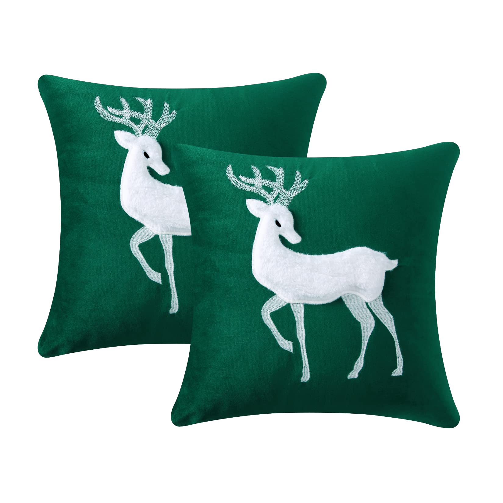 Garvee Christmas Throw Pillow Covers Set of 2, Modern Soft Velvet Sofa Square Cushion Pillowcases for Christmas Home Decor, Elk Patterns, Green, 18 x 