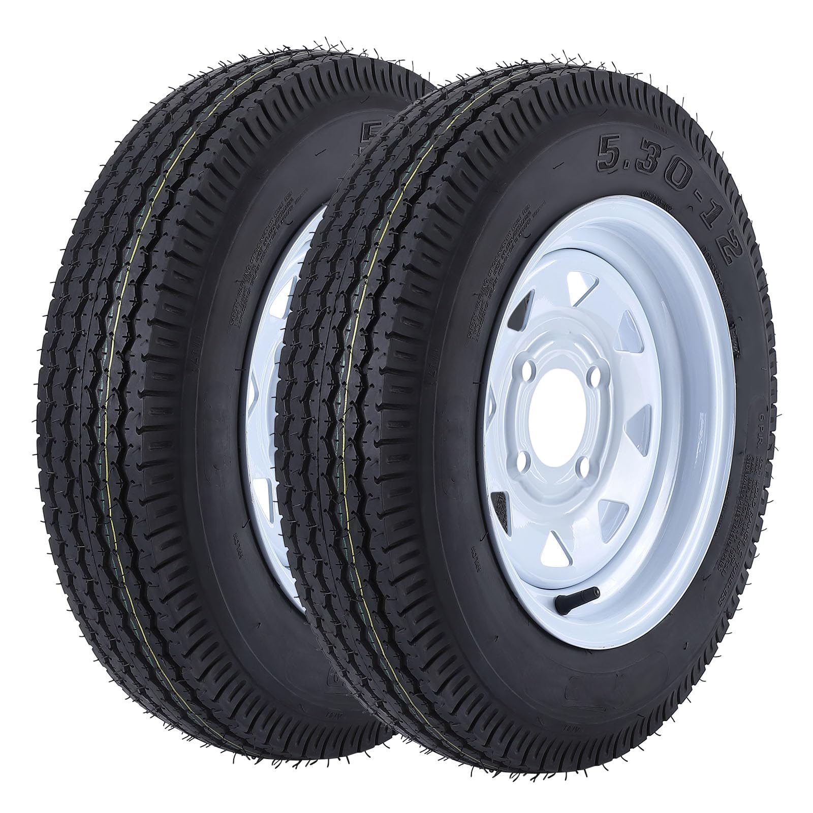 Garvee 5.30-12 Trailer Tires, 2 Pack, Load Range C 6PLY, 12"x4" Rims 4 Lug on 4", Max Load 1050 LBS @ 80 PSI, DOT Approved Durable Design for Utility 