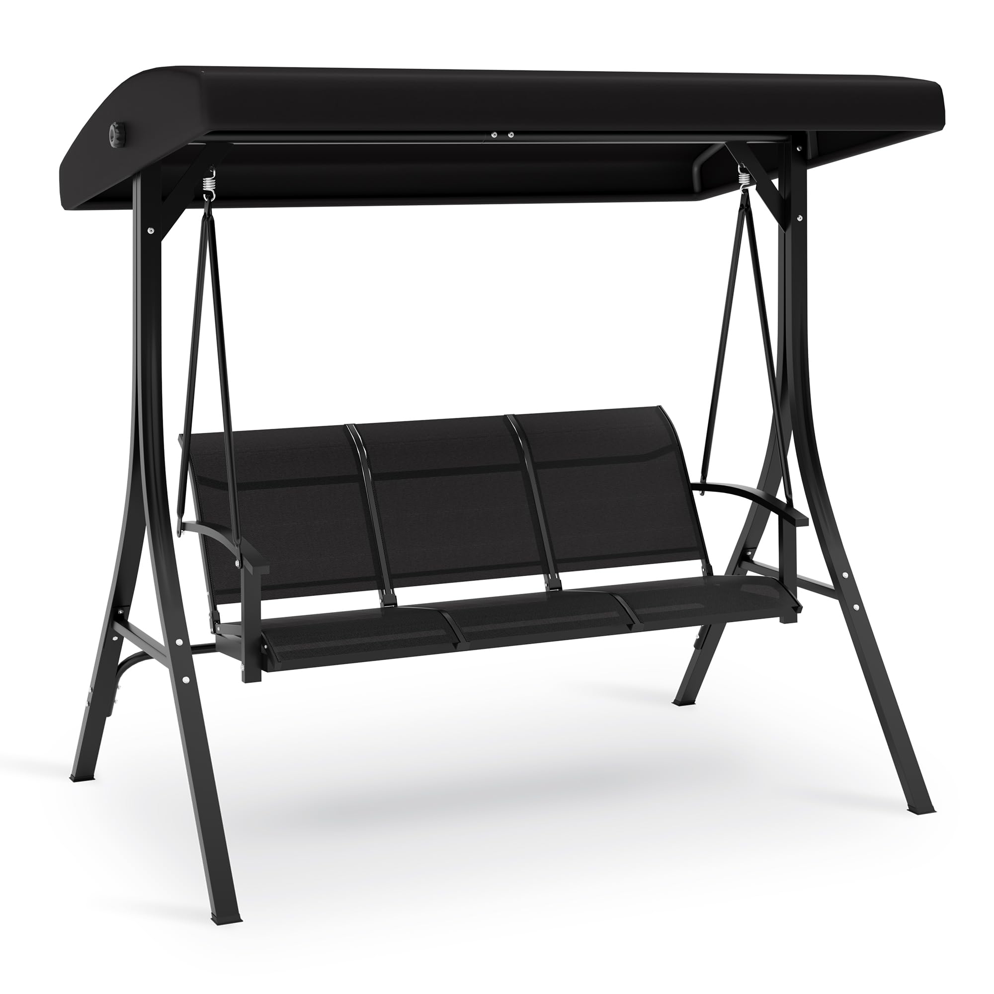 Garvee 3-Seat Outdoor Patio Swing with Adjustable Tilt Canopy - Steel Frame Black Porch Swing Chair for Backyard, Poolside, Garden, Black