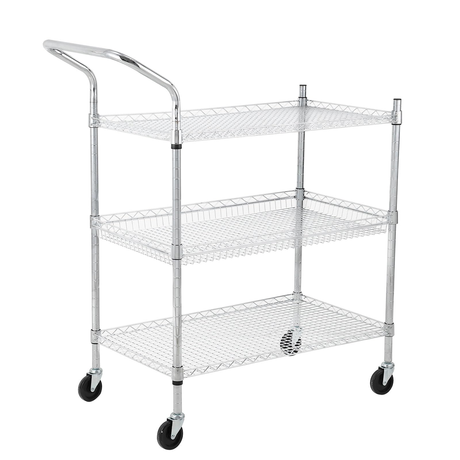 Garvee Commercial Grade Utility Cart, 3 Tires Wire Rolling Cart, Steel Service Cart with Wheels, Food Storage Trolley for Restaurant,Kitchen, High Han