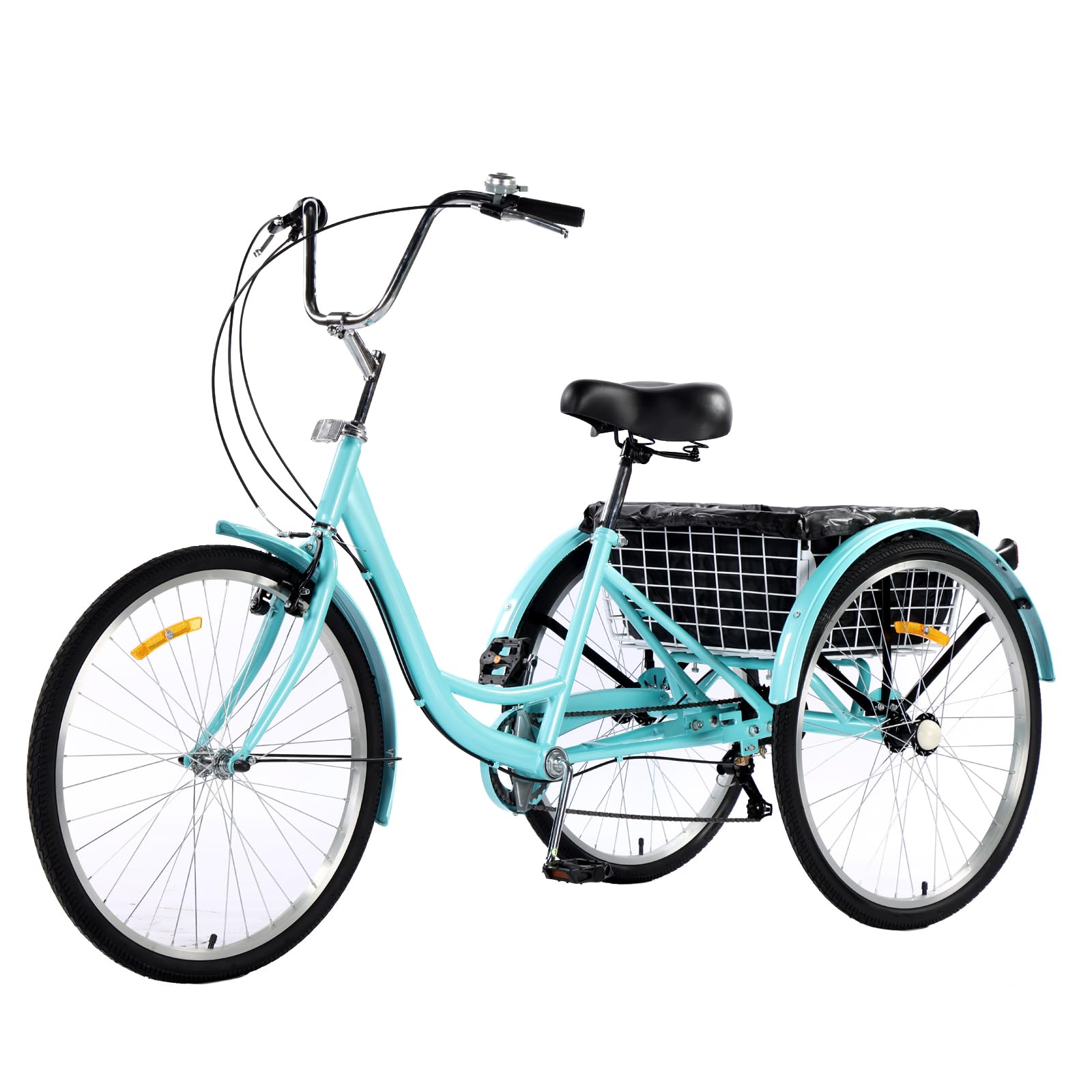 Garvee 3 Wheel Bikes for Adults, 7 Speed Tricycles for Adults, 24 inch Adult Tricycles for Women Men Seniors with Dual Chain, Rear Basket and Bag, Adu