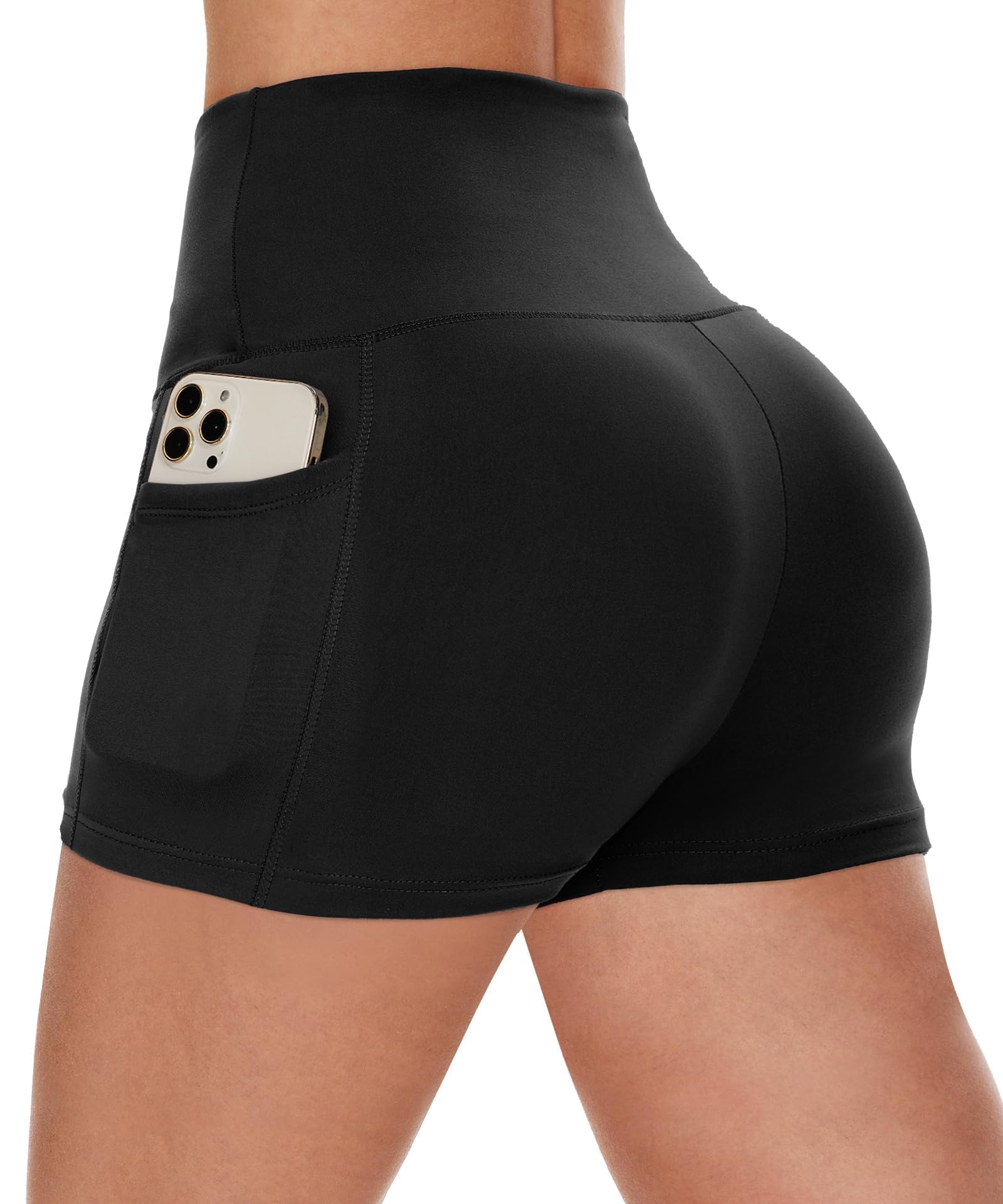 CAMPSNAIL Biker Shorts Women with Pockets - 3"-5"-8" High Waisted Workout Spandex Tummy Control Gym Running Yoga Shorts 3 IN Small-Medium 1#black