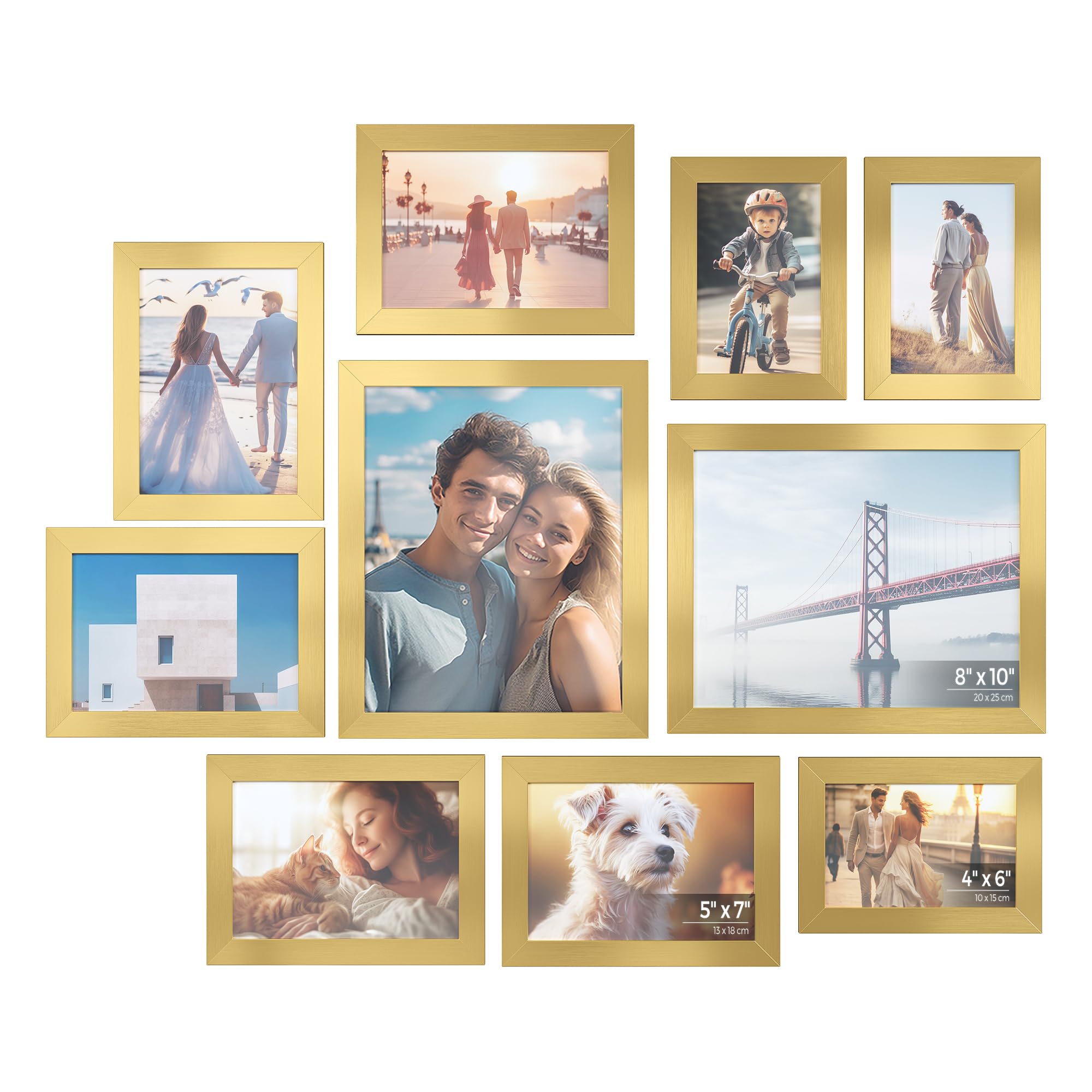 SONGMICS Picture Frames, Collage Picture Frames Set of 10, Two 8x10, Four 5x7, Four 4x6, Photo Frame for Wall Gallery Decor, Table Display, Glass, Pal