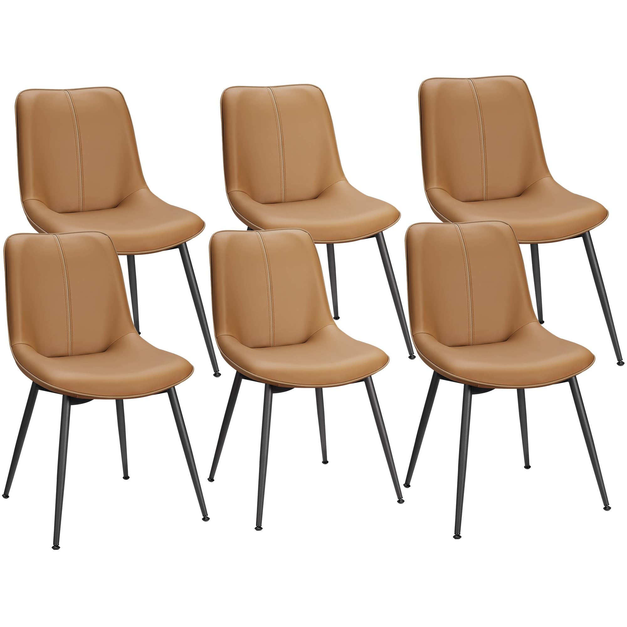 VASAGLE Leather Dining Chairs Set of 6, Comfortable Upholstered Seat Dining Room Chairs with Swivel Leveling Feet, Curved Backrest Kitchen Chair for L