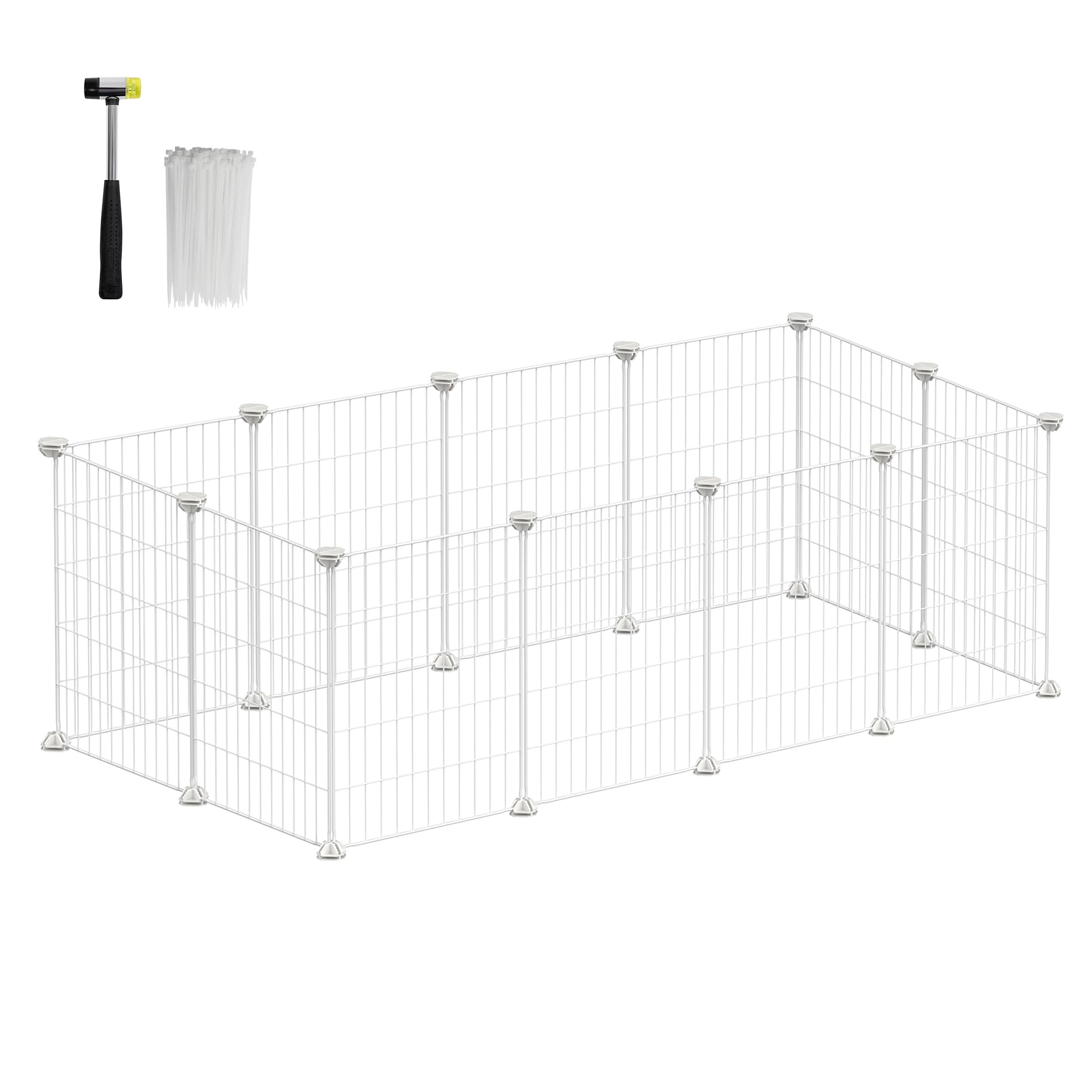 SONGMICS LPI001W01 Indoor Guinea Pig Playpen, Rabbit Cage, Large Exercise Enclosure, DIY Metal Modular Fence for Hamster Pet Small Animals - White 123