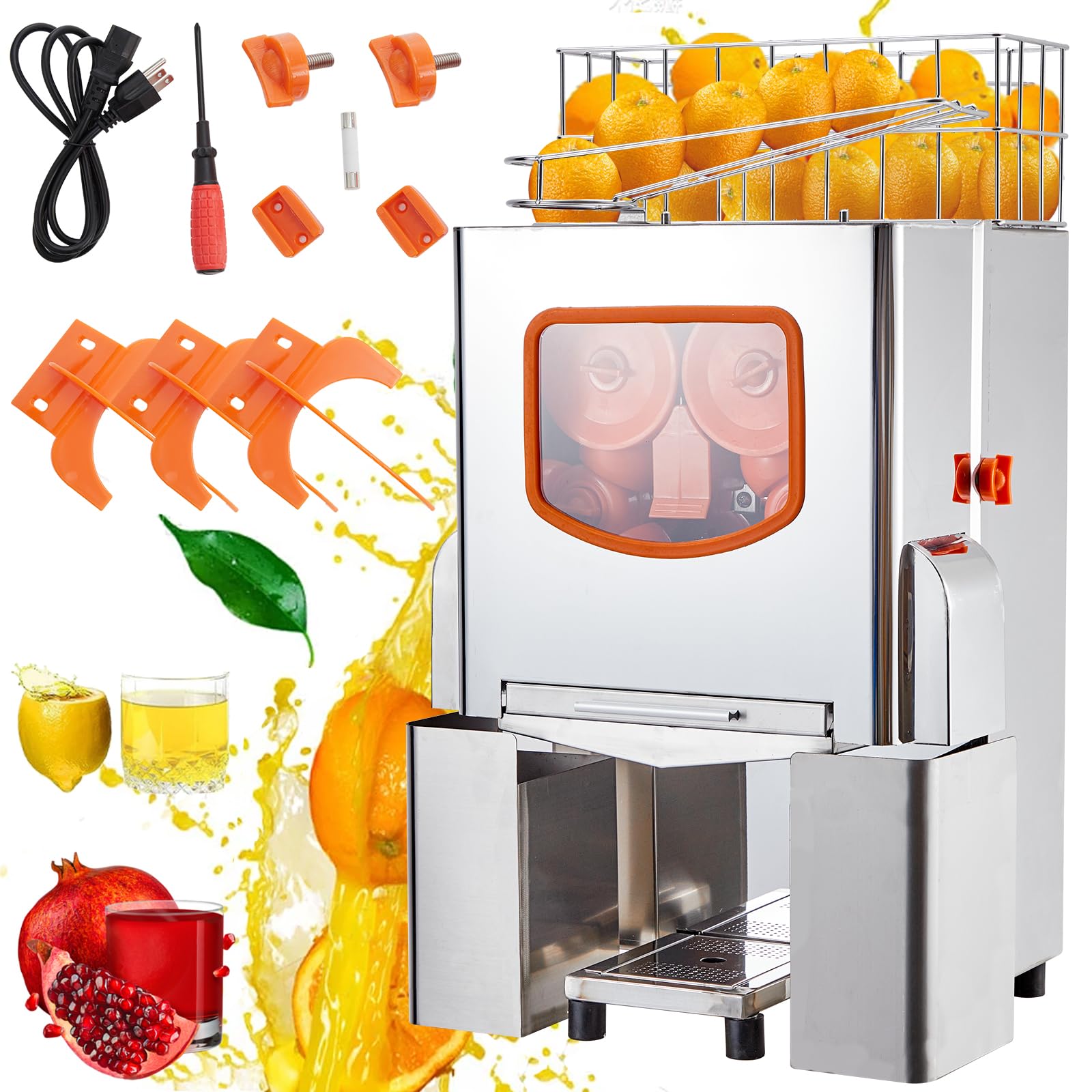 Garvee 110V 120W Commercial Juicer, 22-30 Oranges-Min, Dual Buckets