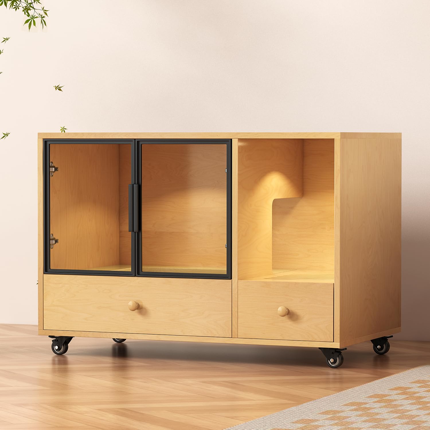 Garvee Cat Litter Box Enclosure, Cat Litter Box Furniture With Wheels and Drawers, Cat House for Indoor Cat