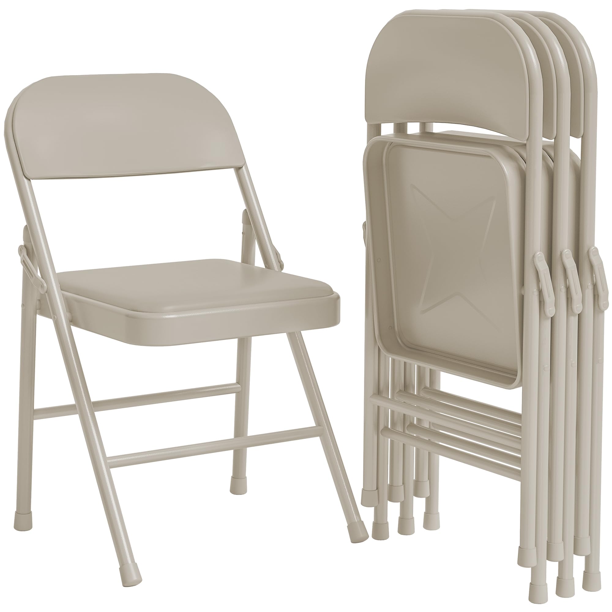 Garvee Folding Chairs Set of 4, PU Upholstered, Metal Frame, Holds 350 Pounds, Portable, Suitable for Dining, Living, Office, Camping