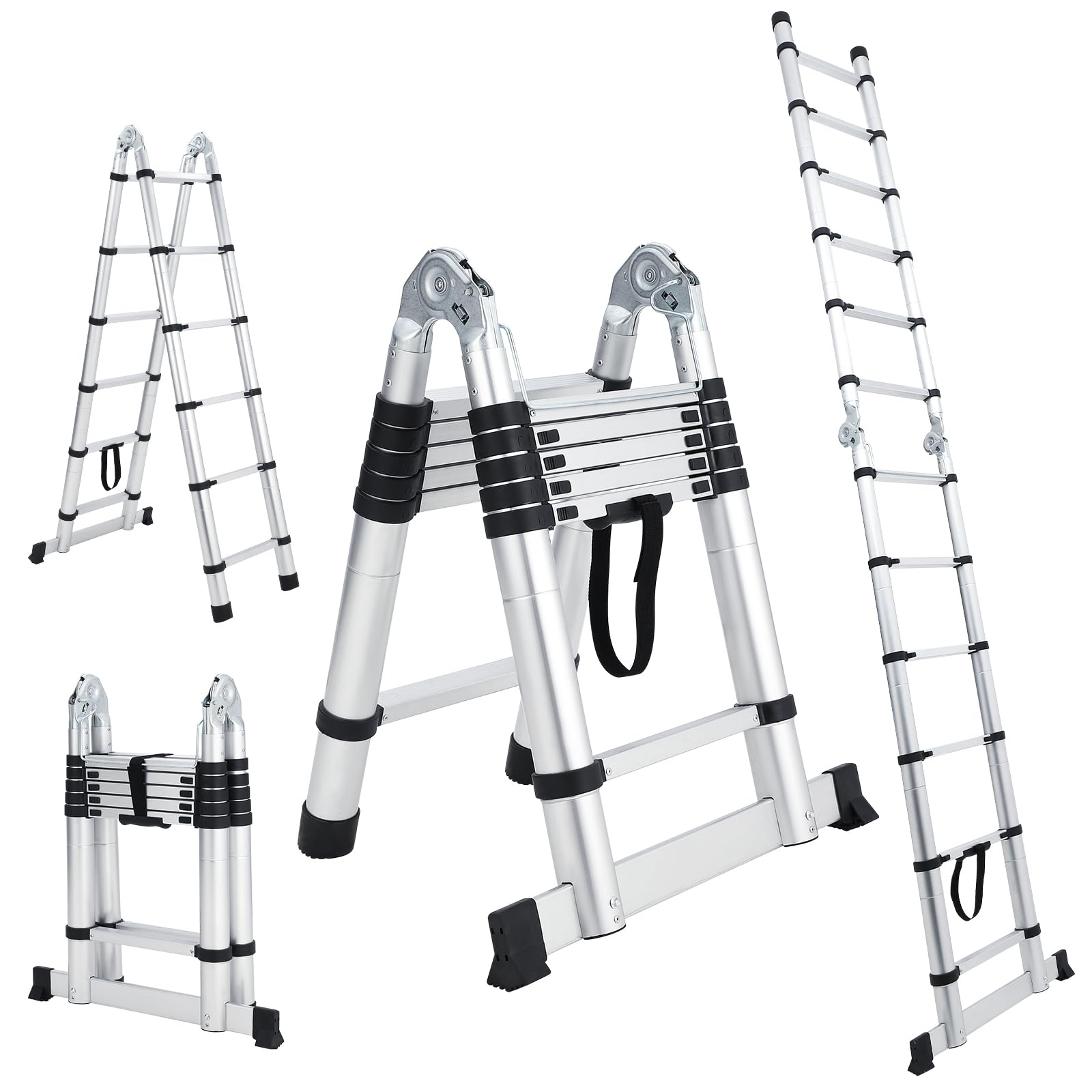 Garvee 16.5FT Telescoping Ladder, Extension Ladder Aluminum Folding Ladder Collapsible Ladder, Telescopic Ladders Foldable Extendable Ladder for Home 