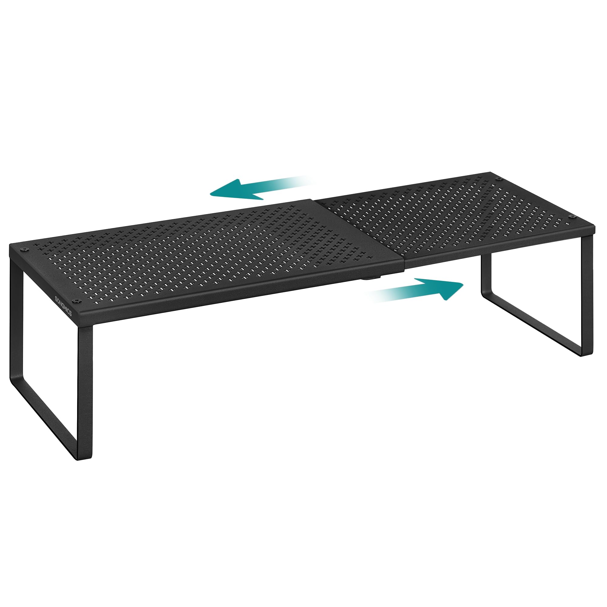 SONGMICS Expandable Pantry Kitchen Organizers, Adjustable Spice Rack, Stackable Cabinet Organizers, Metal, Space-Saving Tabletop Shelves, Matte Black