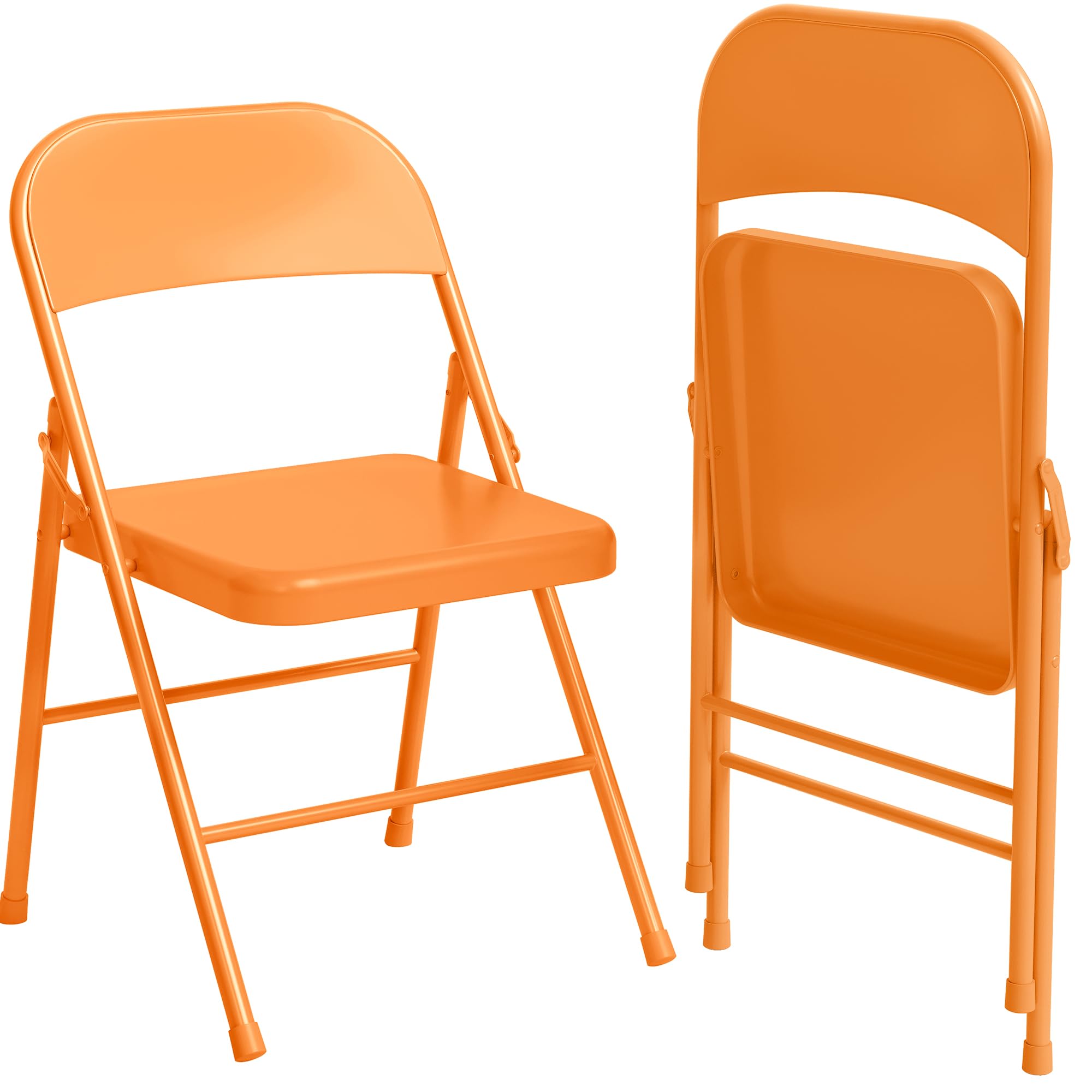 Garvee Folding Chairs 2 Pack, Foldable Chairs with Metal Frame Hold Up to 350 Pounds, Portable Orange Folding Chairs Suitable for Dining Room, Living 