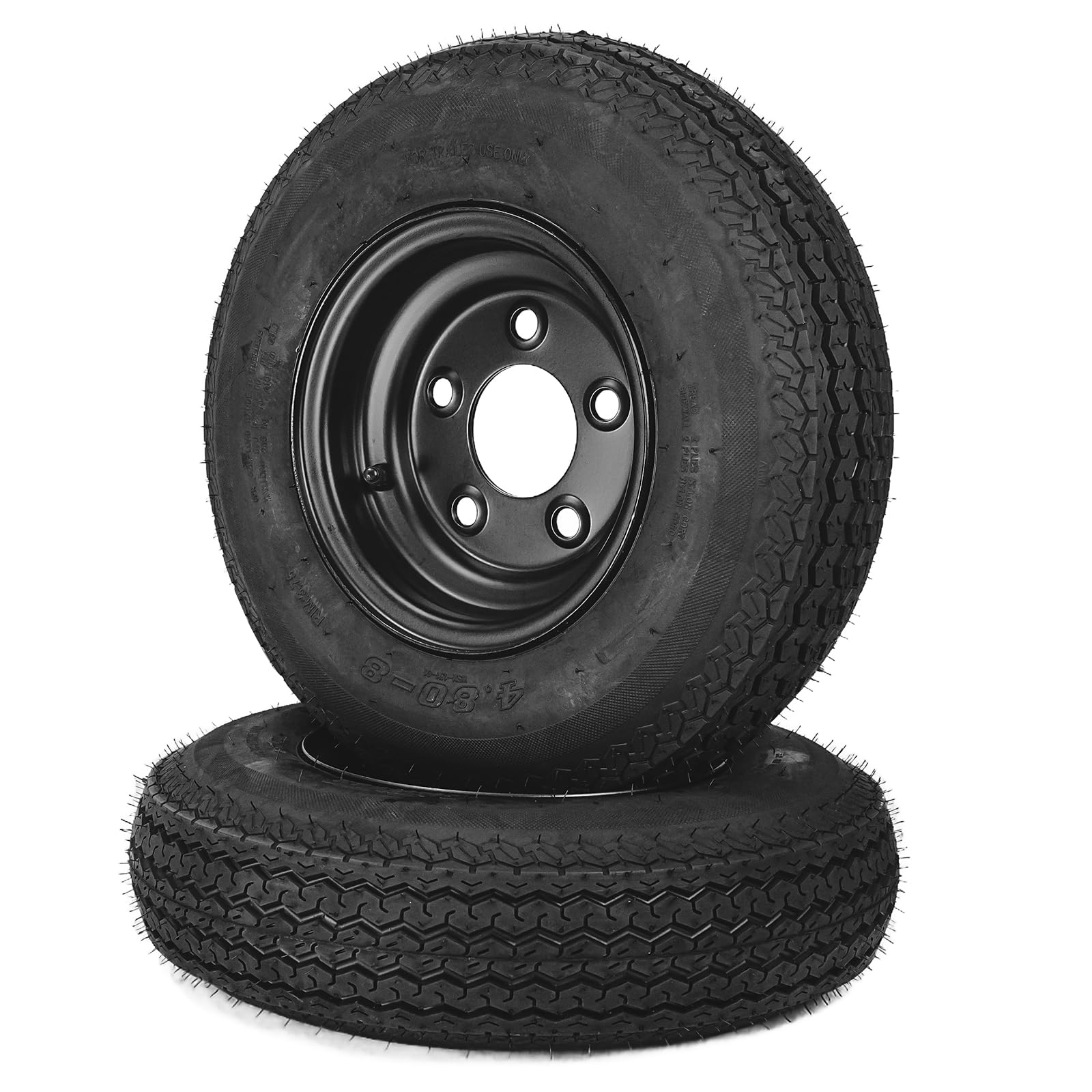 Garvee 4.80-8 Trailer Tires with Rims, 2 Pack, Load Range C 6PLY, 8"x3.75" Black Wheels 5 Lug on 4.5", Max Load 590 LBS @ 60 PSI, Reinforced Nylon Des