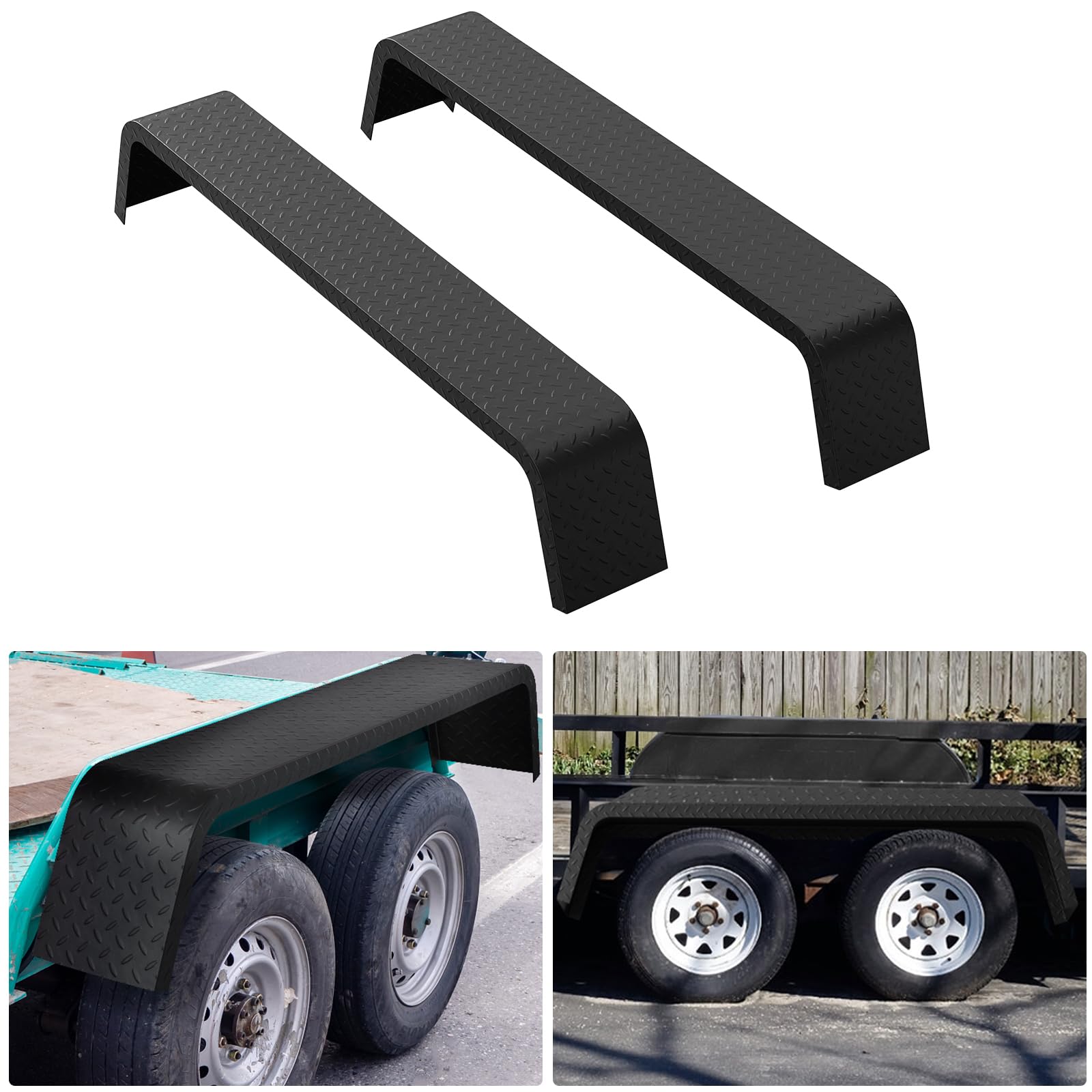 Garvee Trailer Fenders Dual Axle 72-7-8"x10-1-4"x13" Durable Diamond Plate Steel Rust-Resistant Fits 13-15" Tires Landscaping Bobcat