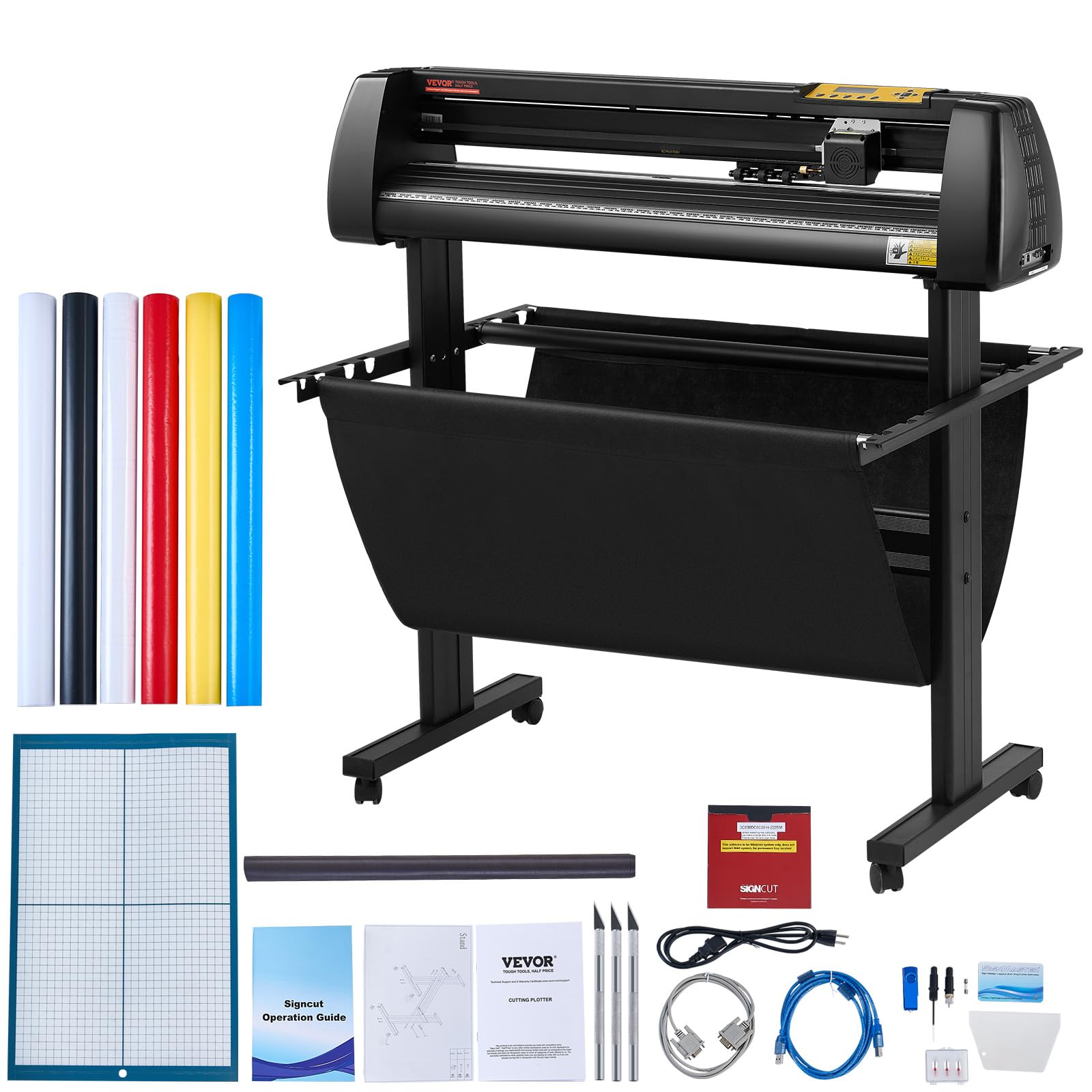 VEVOR Vinyl Cutter 34Inch Bundle, Vinyl Cutter Machine Manual Vinyl Printer LCD Display Plotter Cutter Sign Cutting with Signmaster Software for Desig