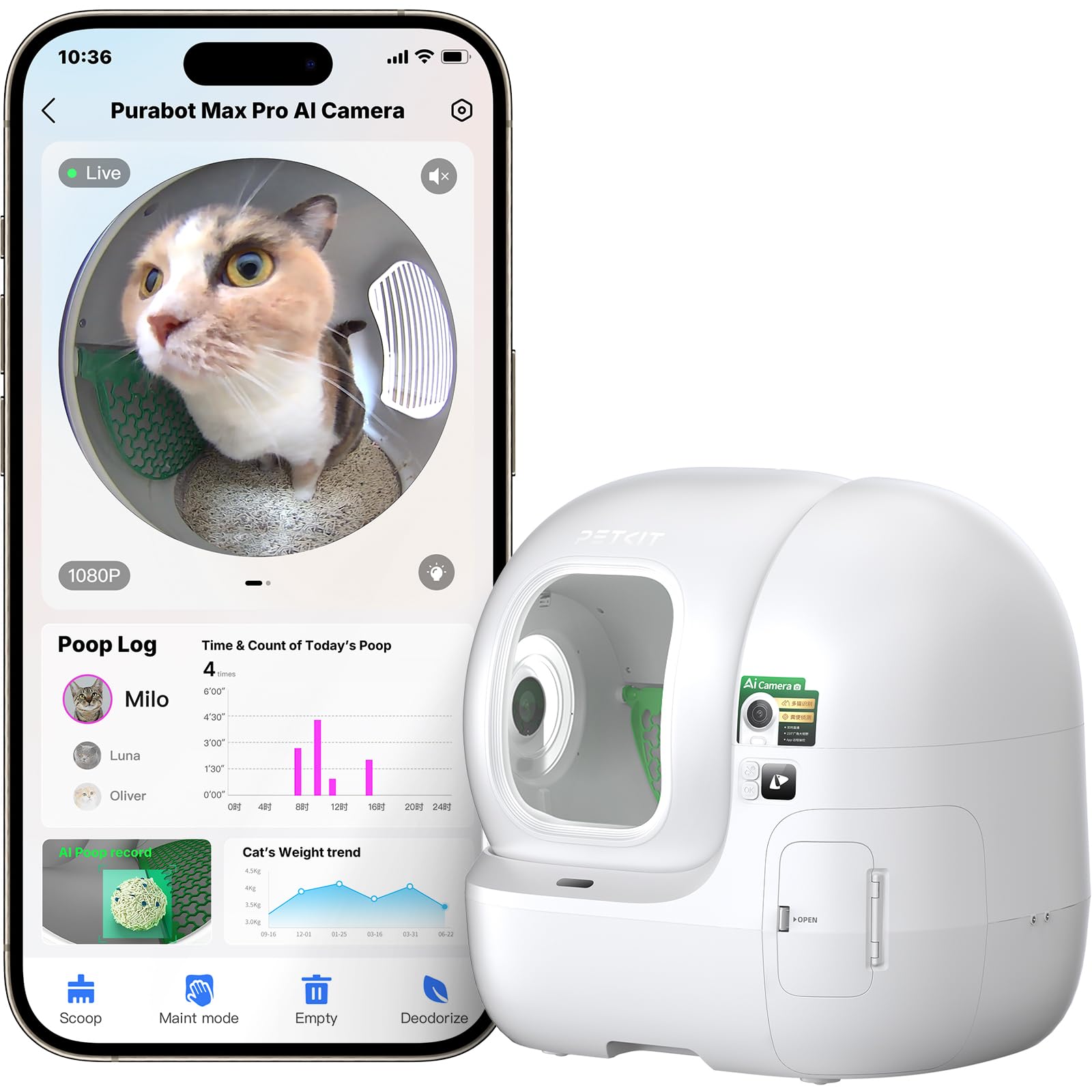 PETKIT 2025 New Purobot Max Pro Cat's Facial Recognition AI-Camera Automatic Cat Litter Box, 210° Wide Angle, 5G WiFi App Control Self Cleaning Cat L