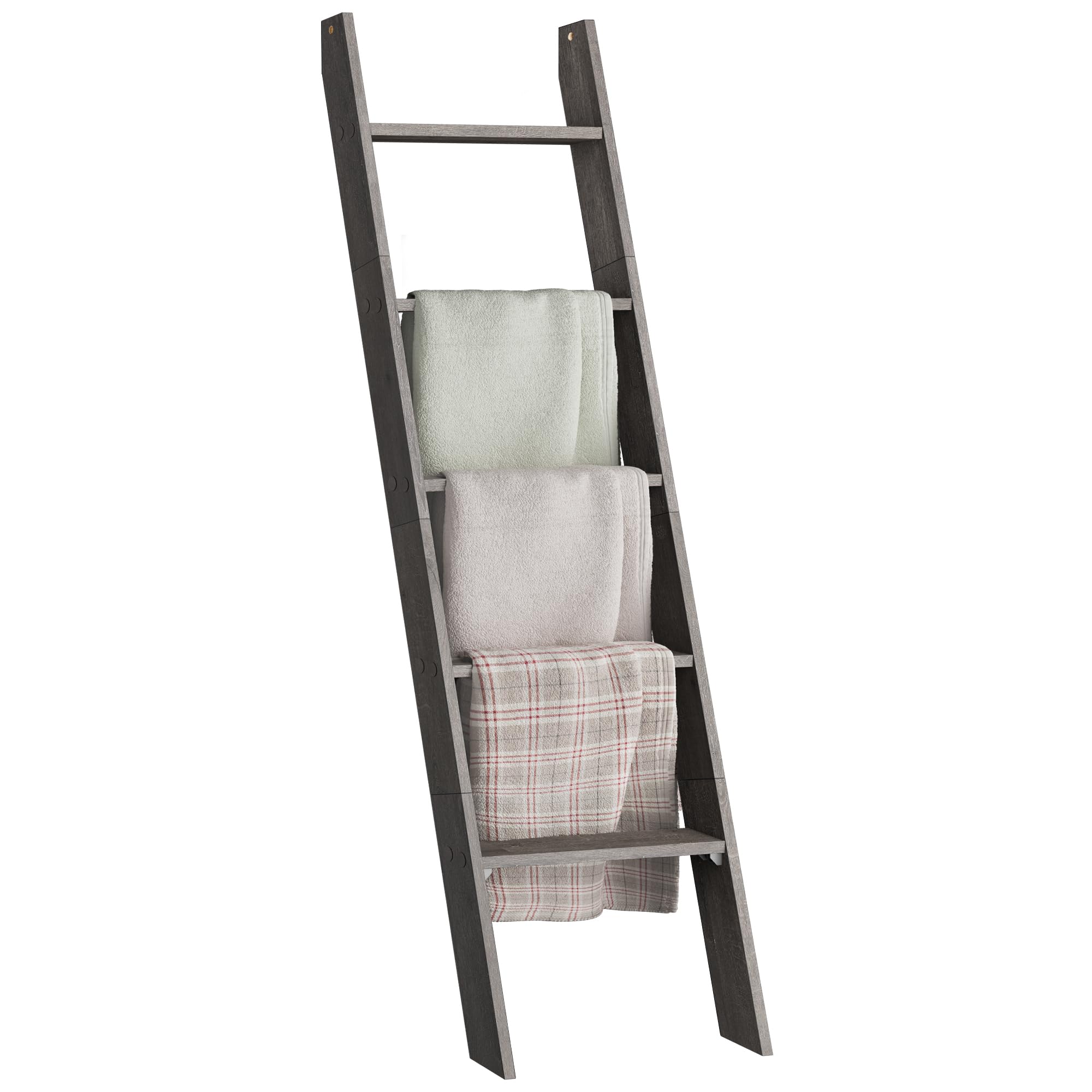 VASAGLE Blanket Ladder Decorative Farmhouse for The Living Room, 5-Tier Ladder Shelf, Ladder Rack for Storage and Decor, Misty Gray ULLS018G68