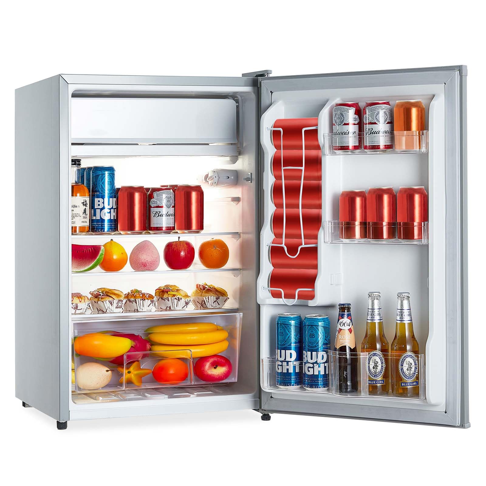Garvee Mini Refrigerator with Freezer, 4.3 Cu.Ft. Compact Refrigerator, 7 Settings Temperature Adjustable, Removable Glass Shelves Dorm Fridge for Gar