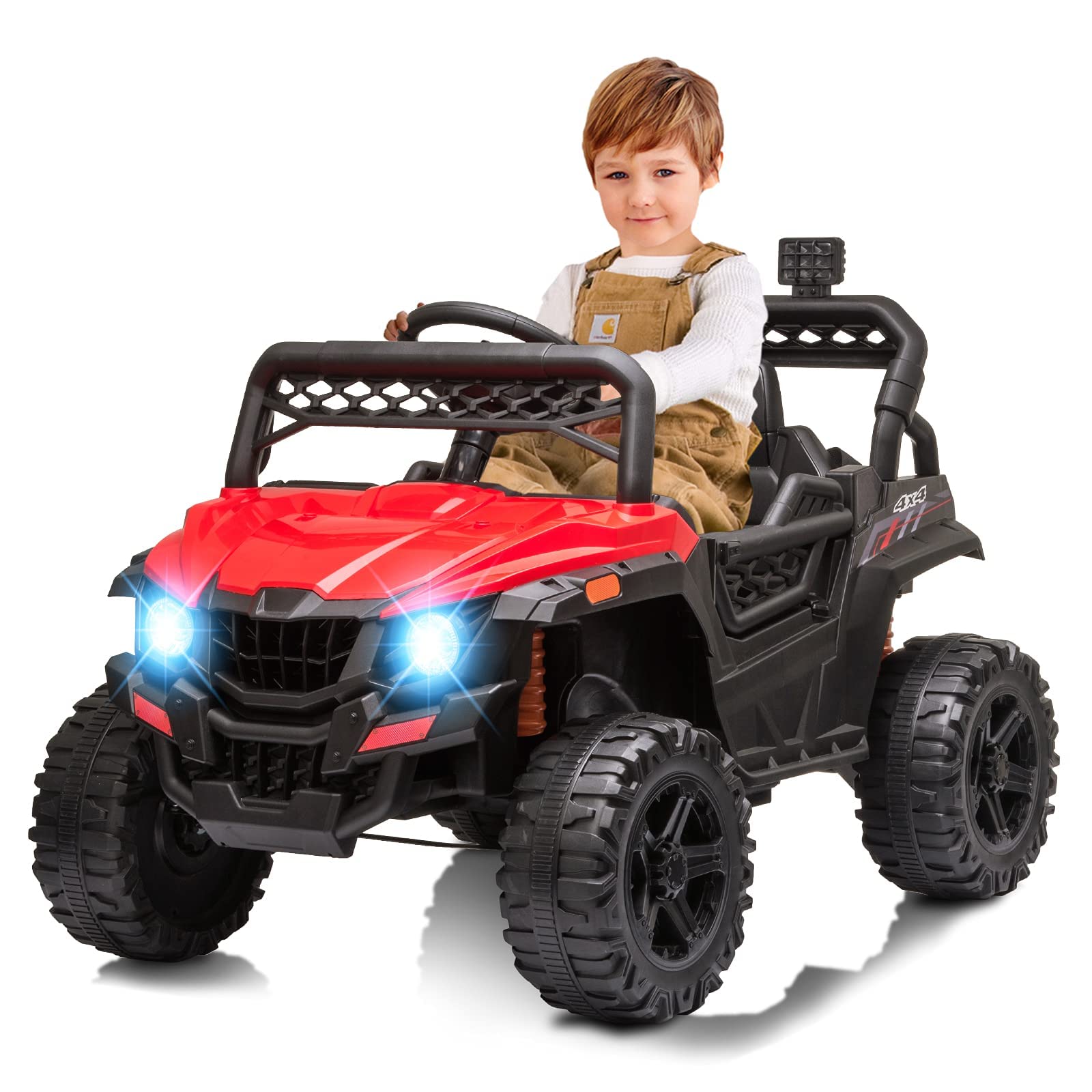Garvee 12V Kids Car: Ride-On Truck, Remote, Suspension, LED, 1.8-3.7 MPH, MP3, Engine Sound, ASTM Certified, for 3-7 Years - Red