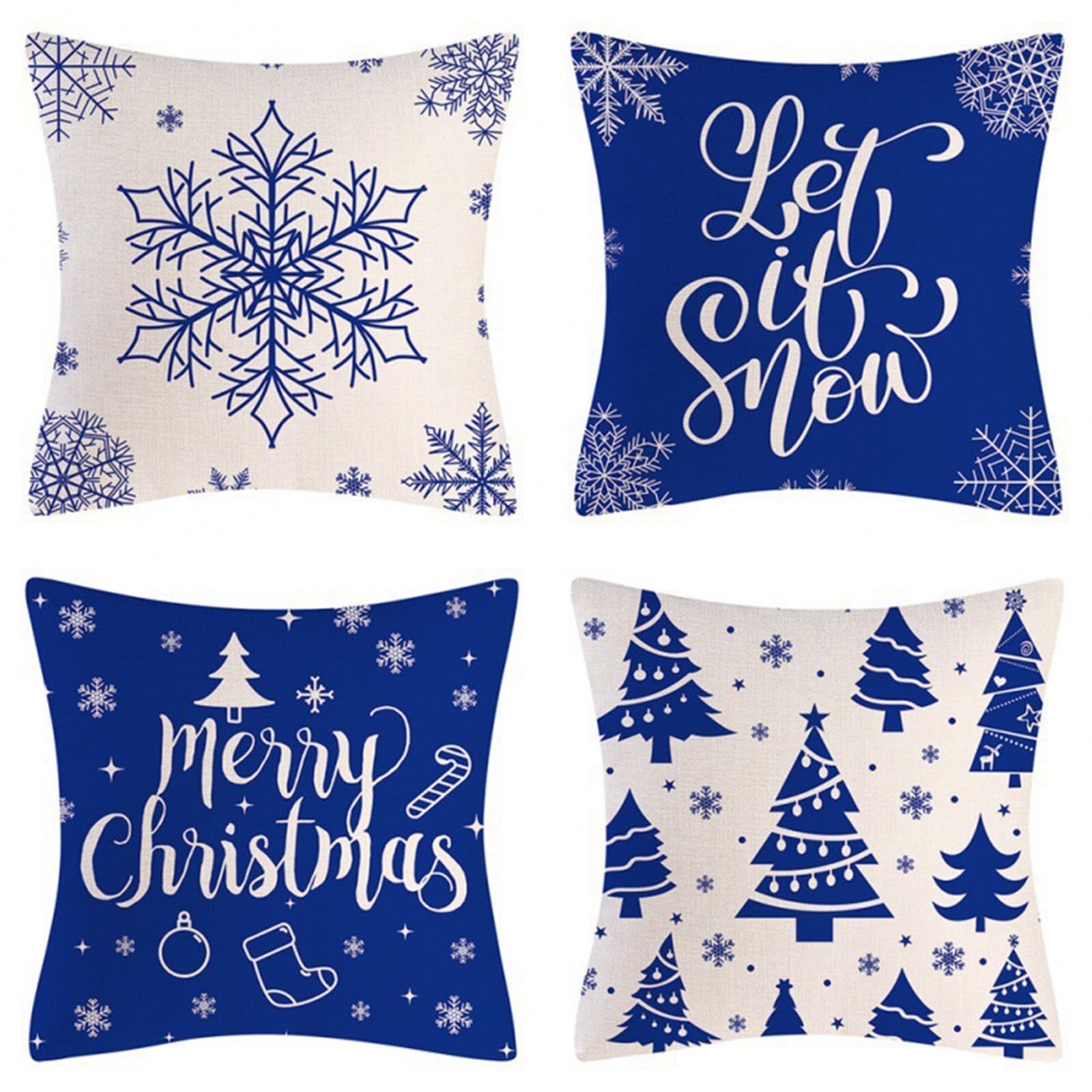 Garvee Christmas Pillow Covers 18x18 Inches Set of 4, Winter Pillowcase with Christmas Elements Pattern Decorate Pillows Christmas Cushion Covers for 