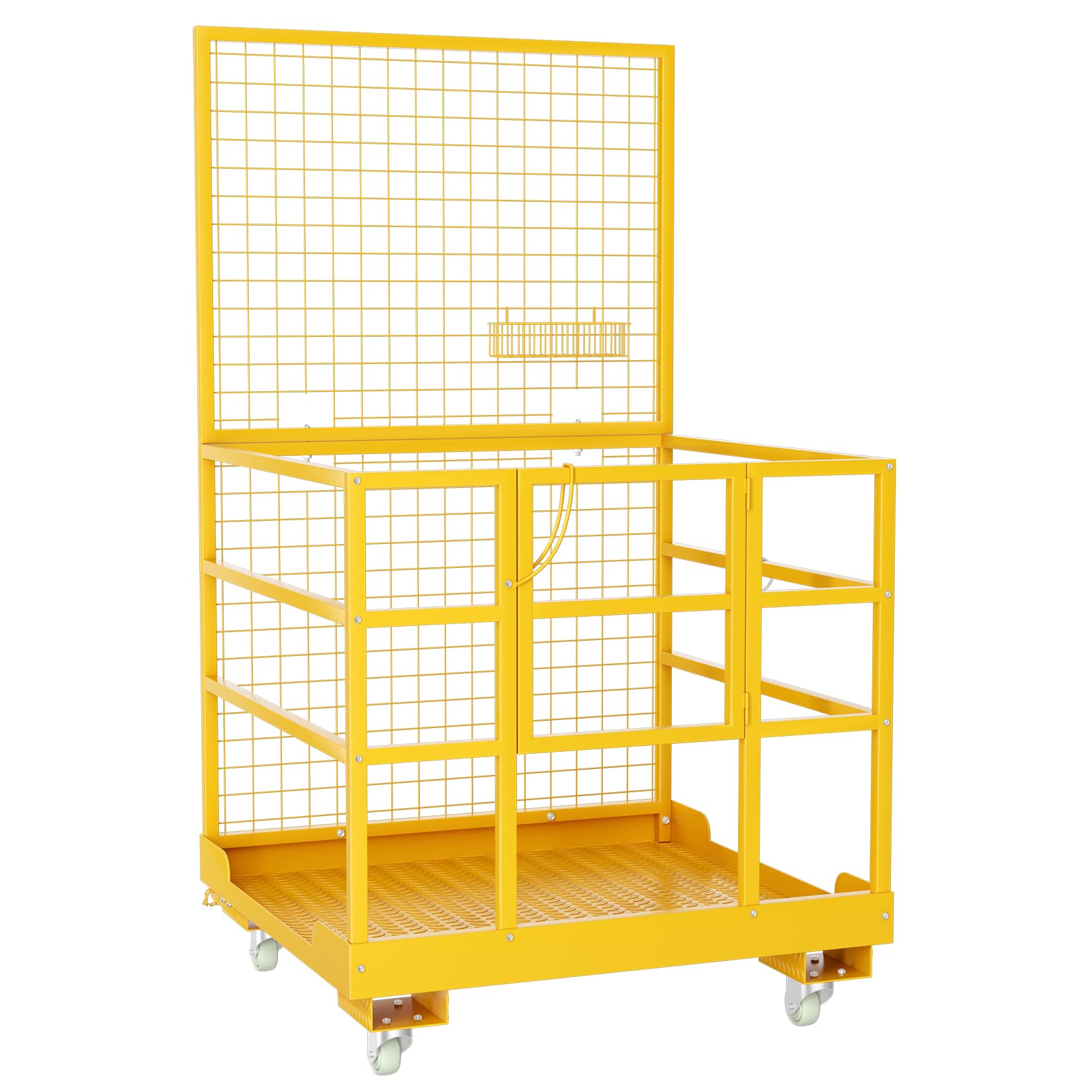 Garvee 43"x45" Forklift Safety Cage, Forklift Man Basket Forklift Work Platform with Safety Harness & Lock, 1400lbs Capacity Drain Hole & Wheels & Too