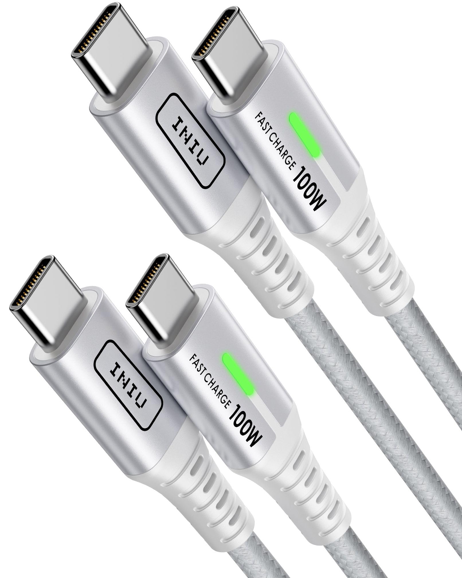 INIU USB C to USB C Cable [6.6ft, White, 2-Pack], 100w USB C to C Fast Charging Cable for iPhone 17 16 15 Pro Max Samsung S25 S24 Ultra Laptops MacBoo