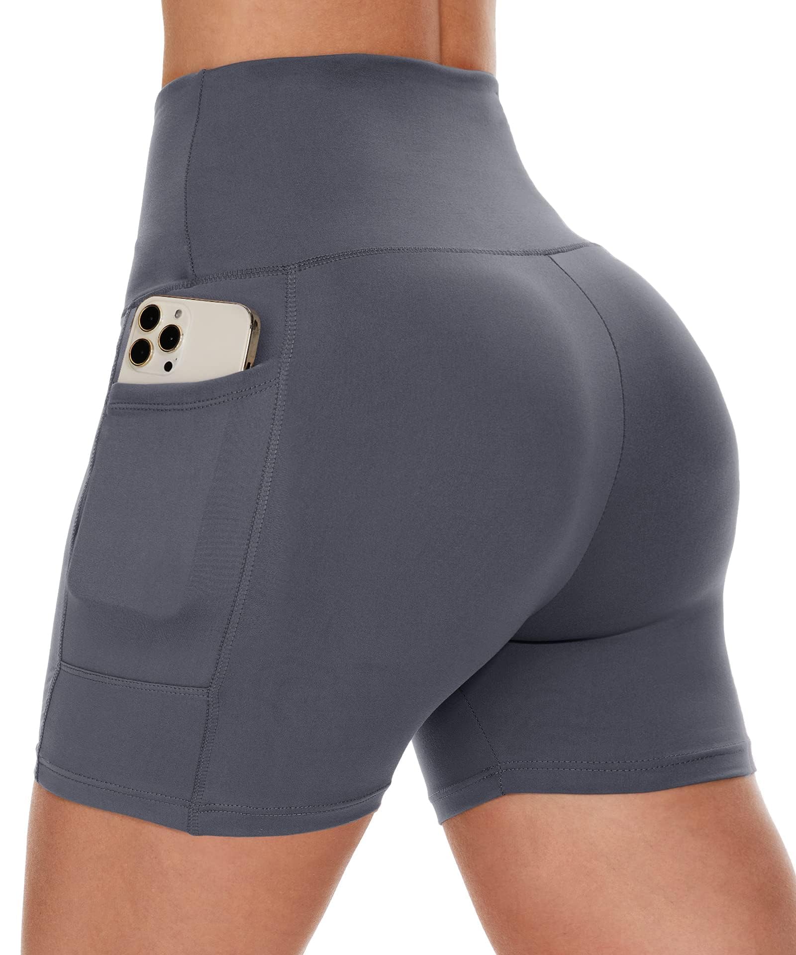 CAMPSNAIL Biker Shorts Women with Pockets - 3"-5"-8" High Waisted Workout Spandex Tummy Control Gym Running Yoga Shorts 5 IN 3X-Large Dark Grey