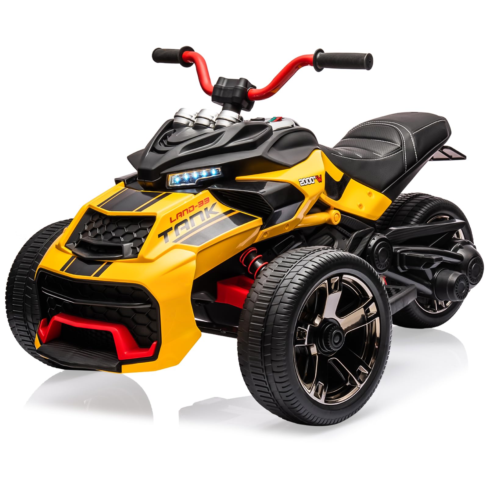 Garvee 12V Kids Ride on Toy for Kids, 2x55W Powerful Engine 7AH Battery, 3 - 7 km-H, 3 Wheelers Electric Vehicle, LED Lights, 2 Speeds, EVA Tire, Musi