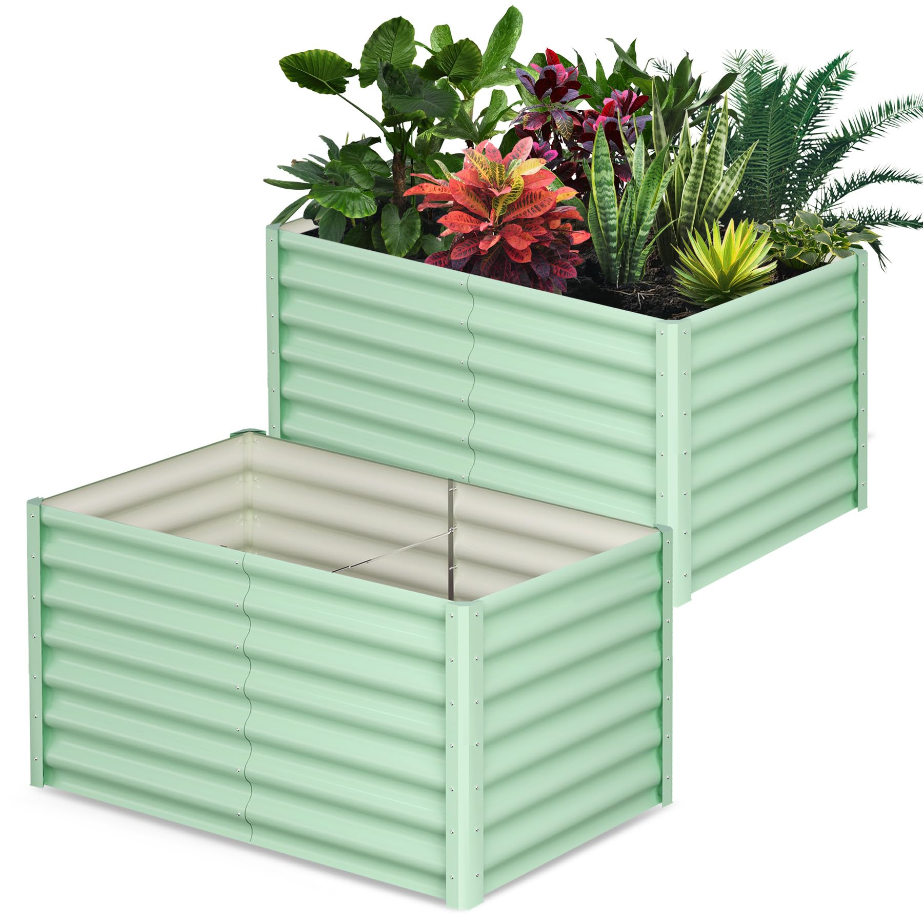 Garvee Galvanized Raised Garden Bed Outdoor 6x3x2FT Large Planter with Safety Edge and Glove for Vegetables and Flowers