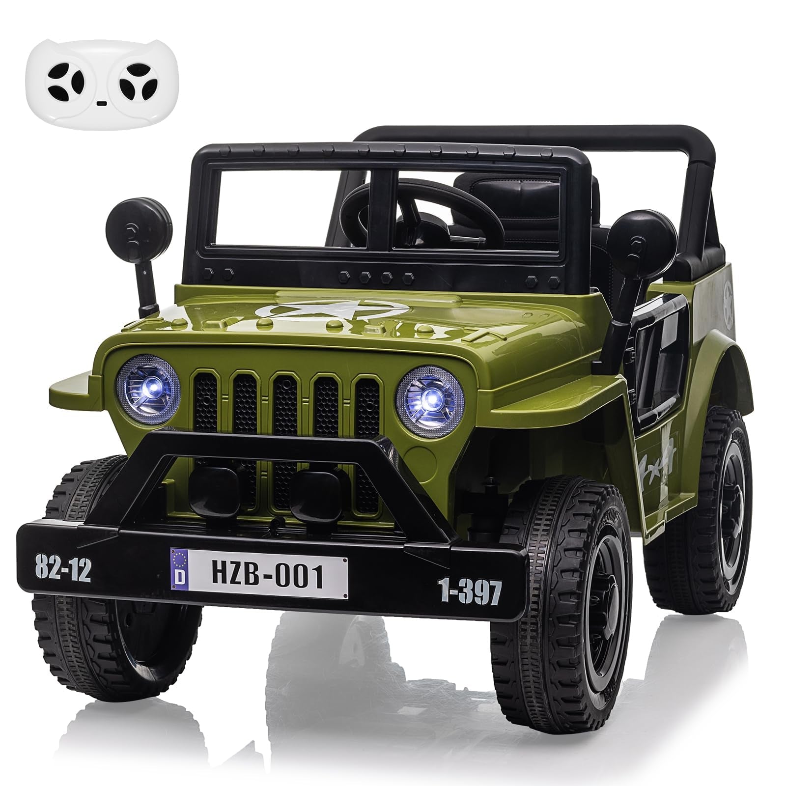 Garvee 12V Kids Ride On Truck Car, Remote Control, Spring Suspension, Multiple Speeds, LED Lights, Music, Safety Belt, Outdoor Adventure Toy for Kids 