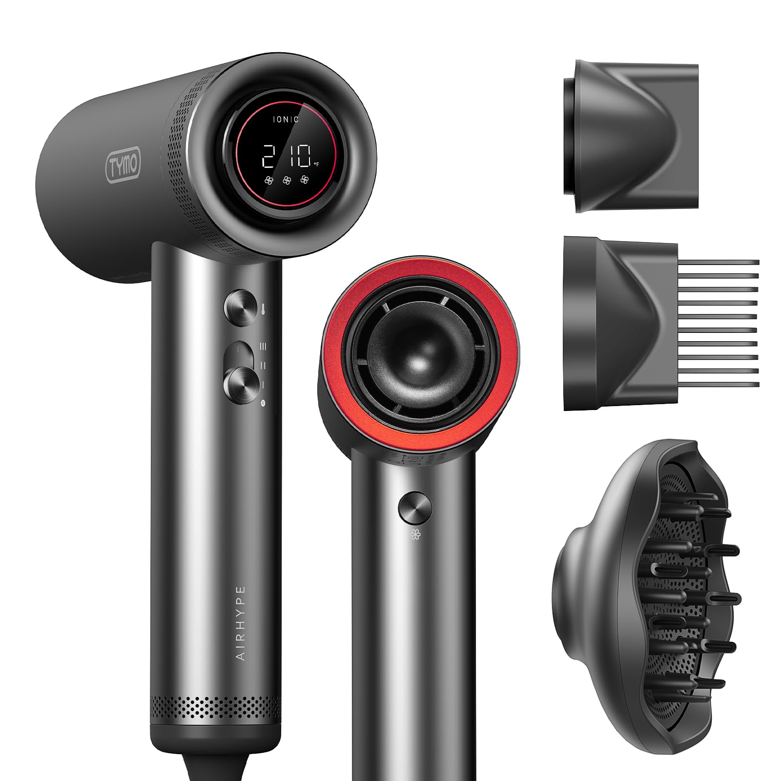 TYMO Hair Dryer with Diffuser for Women - 1500W Professional High Speed Blow Dryer with Comb, 110,000RPM Fast Dry, 200 Million Ionic Hairdryer, 4 Temp