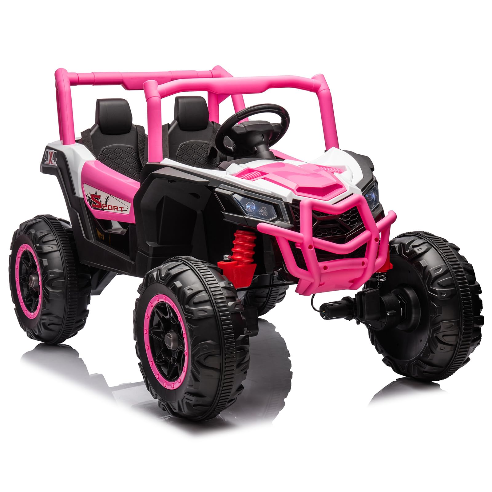 Garvee 24V 2-Seater Ride-On UTV: 4WD, Remote Control, Metal Frame, EVA Wheels, LED Lights, Spring Suspension, for Ages 3+ - Pink