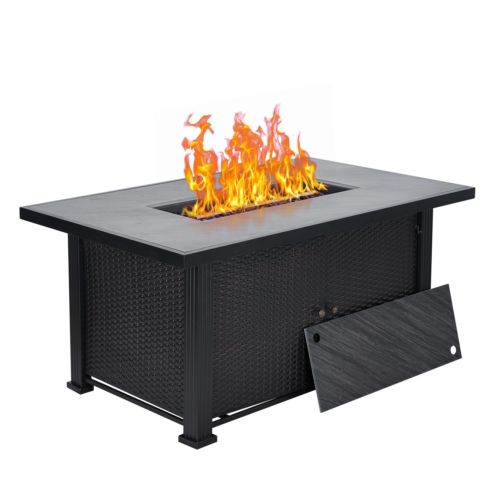 Garvee 52" 2-in-1 Propane Fire Pit Table - 50,000 BTU Outdoor Gas Fire Pit with Waterproof Cover, Tabletop & Separate Storage for Patio