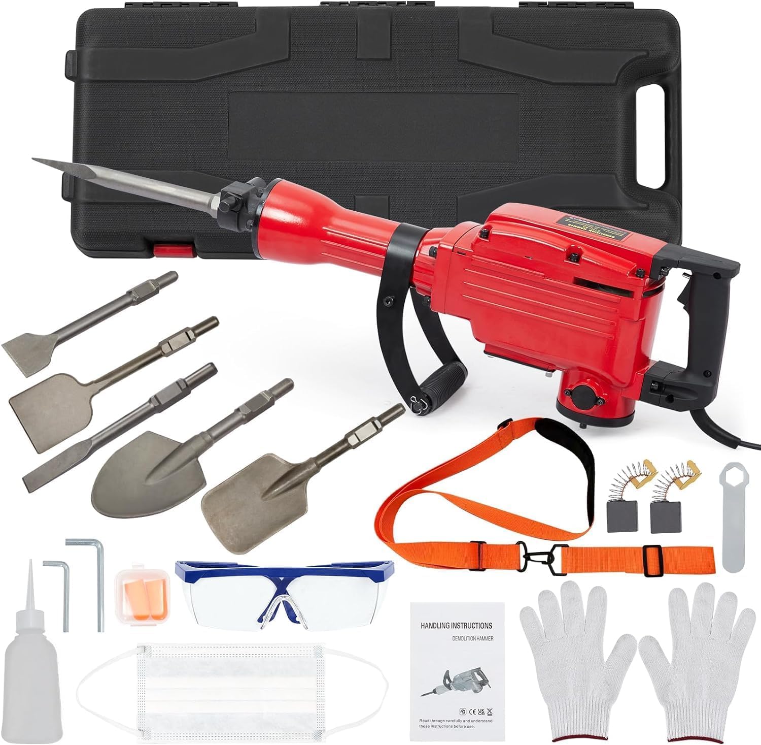Garvee 2200W Demolition Jack hammer 1700 BPM W- Chisels, Gloves & Case