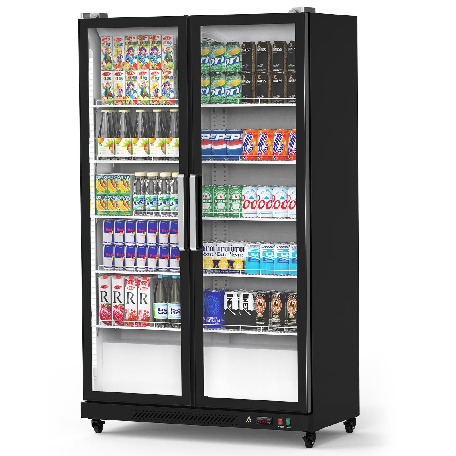 Garvee Commercial Display Refrigerator Merchandiser 27.1 Cu.Ft (760L)Double Anti-Fog Glass Doors, Adjustable Shelves, Precise Temp Control, Energy Eff