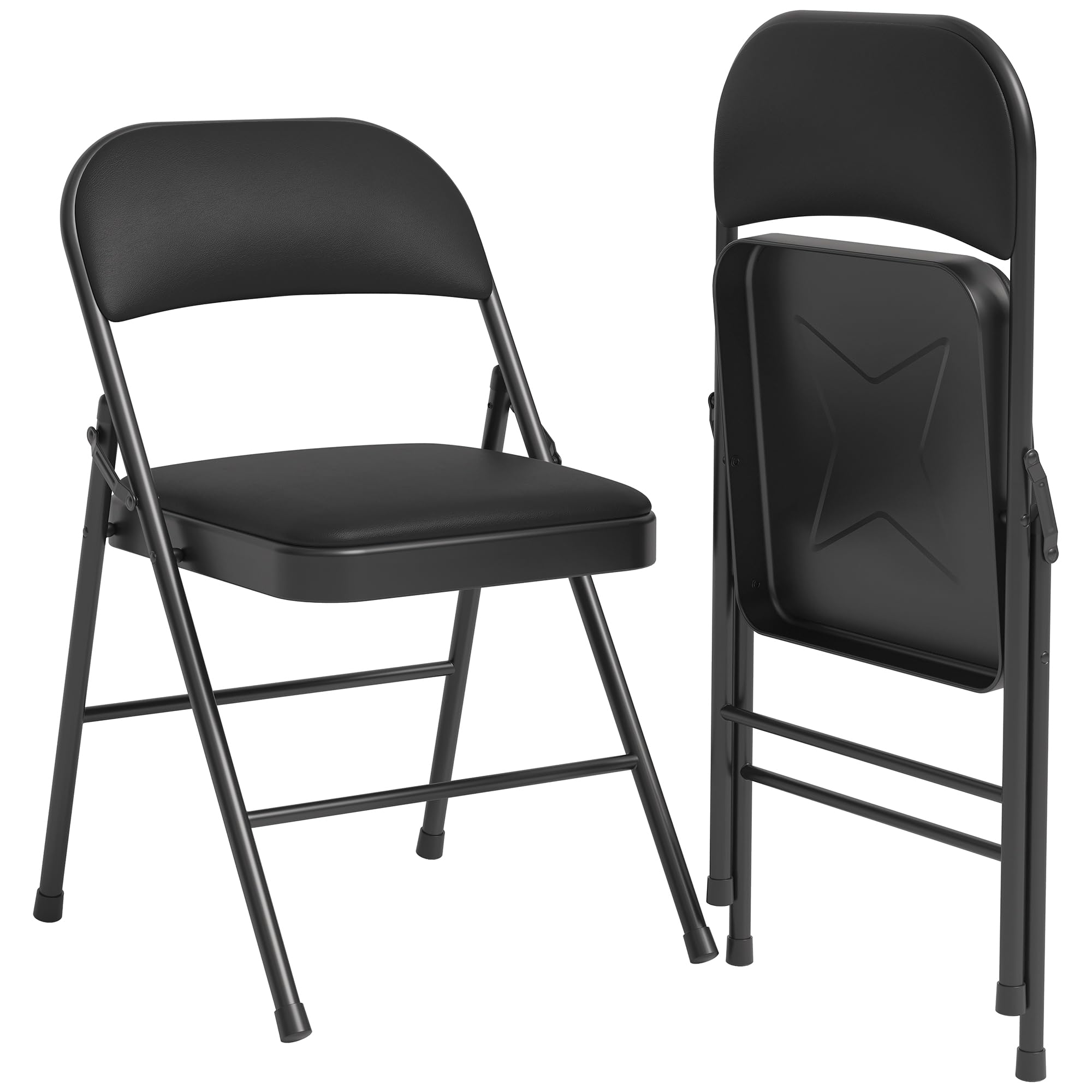 Garvee Folding Chairs 2 Pack with Padded Cushion and Backrest, Metal Frame, 350 lbs Capacity, Portable, Indoor-Outdoor, Black