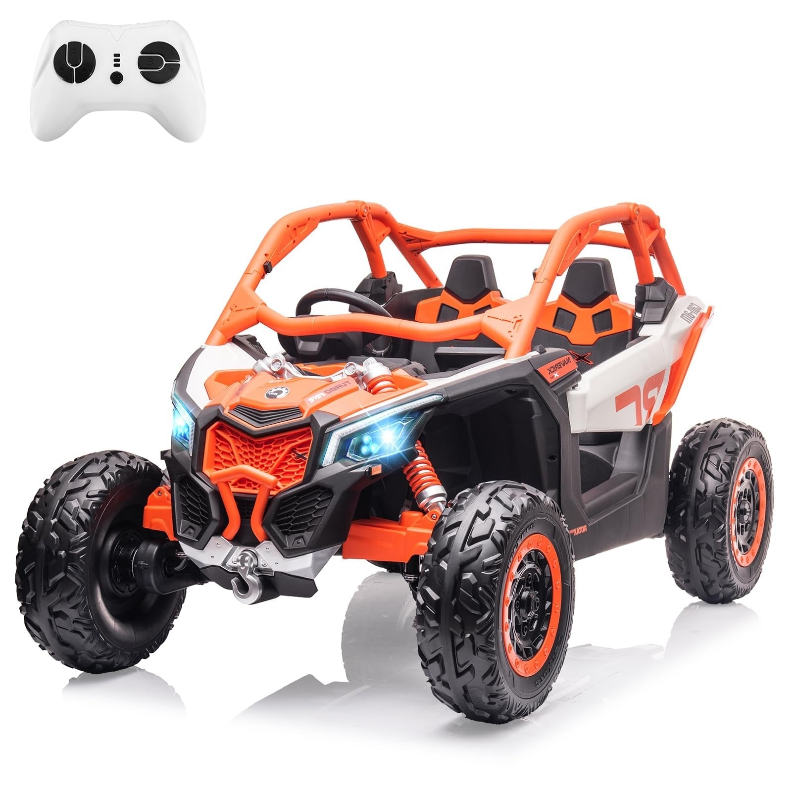 Garvee 2-Seater Ride-On UTV For Kid age 3 - 8 years : 4WD, Remote Control, 2x24V Batteries, 4x200W Motors, 23" Seat, EVA Tires, Spring Suspension - Or