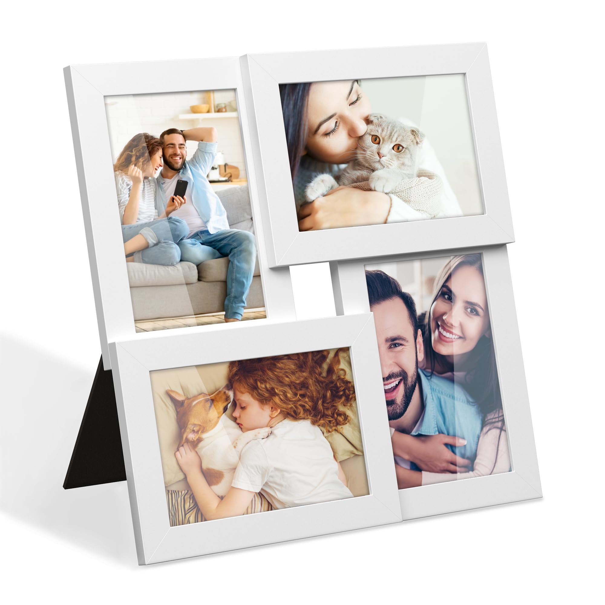 SONGMICS 4x6 Collage Picture Frames, Family Photo Collage Frame Set of 4 for Wall Decor, Glass Front, Wall Hanging or Tabletop, Cloud White URPF25WTV1