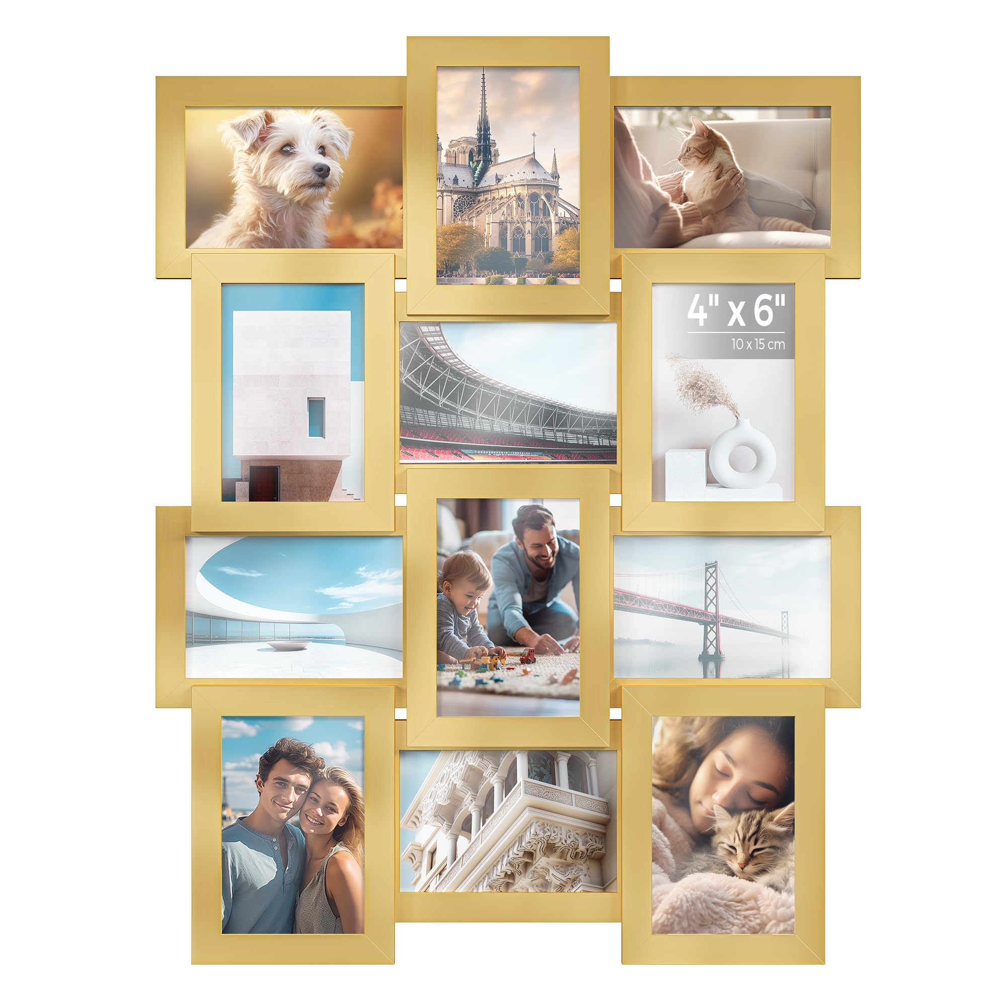SONGMICS Collage Picture Frames, 4x6 for Wall Decor Set of 12, Multi Family Photo for Gallery Decor, Hanging Display, Assembly Required, Pale Gold