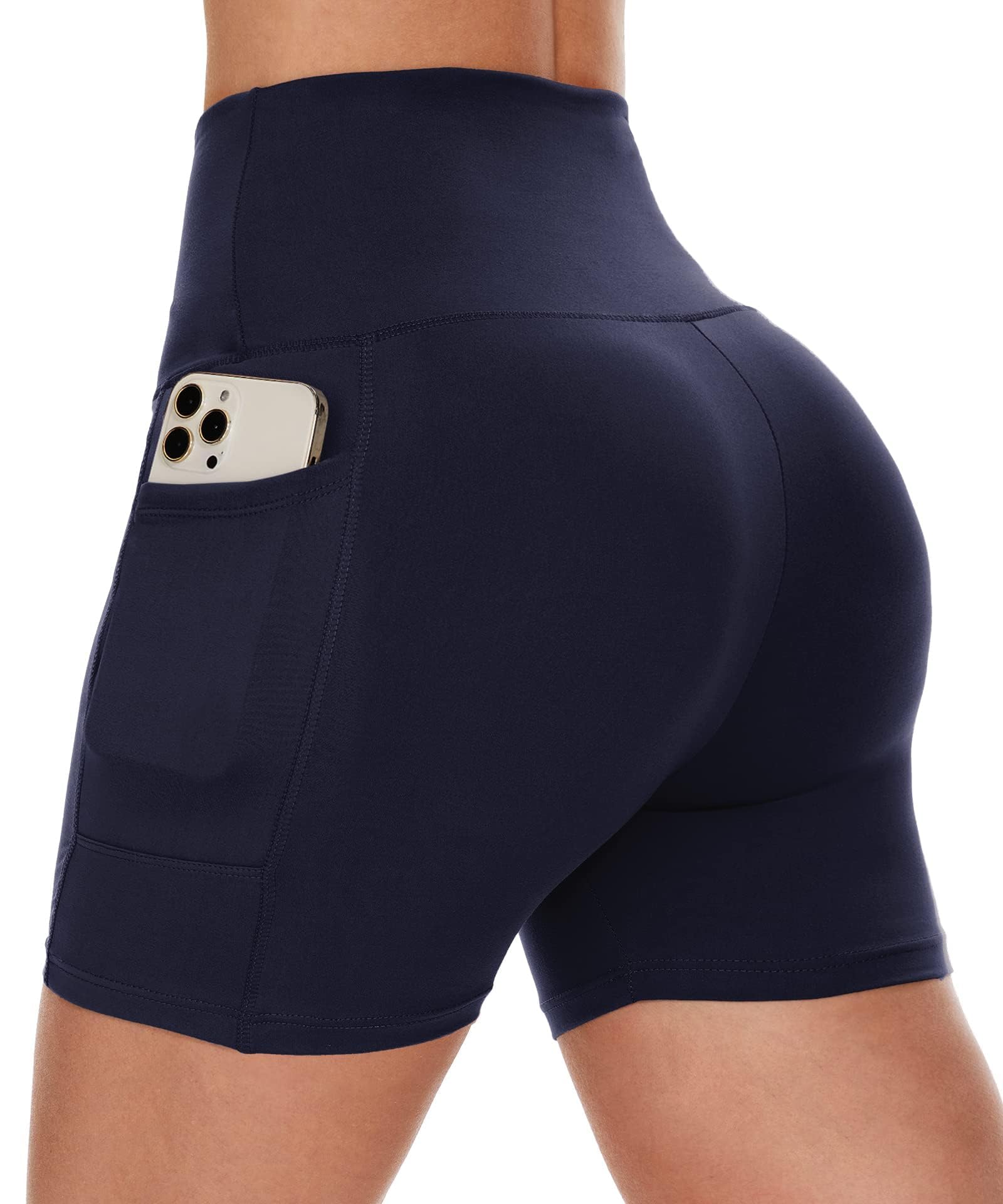 CAMPSNAIL Biker Shorts Women with Pockets - 3"-5"-8" High Waisted Workout Spandex Tummy Control Gym Running Yoga Shorts 5 IN XX-Large 3#navy Blue