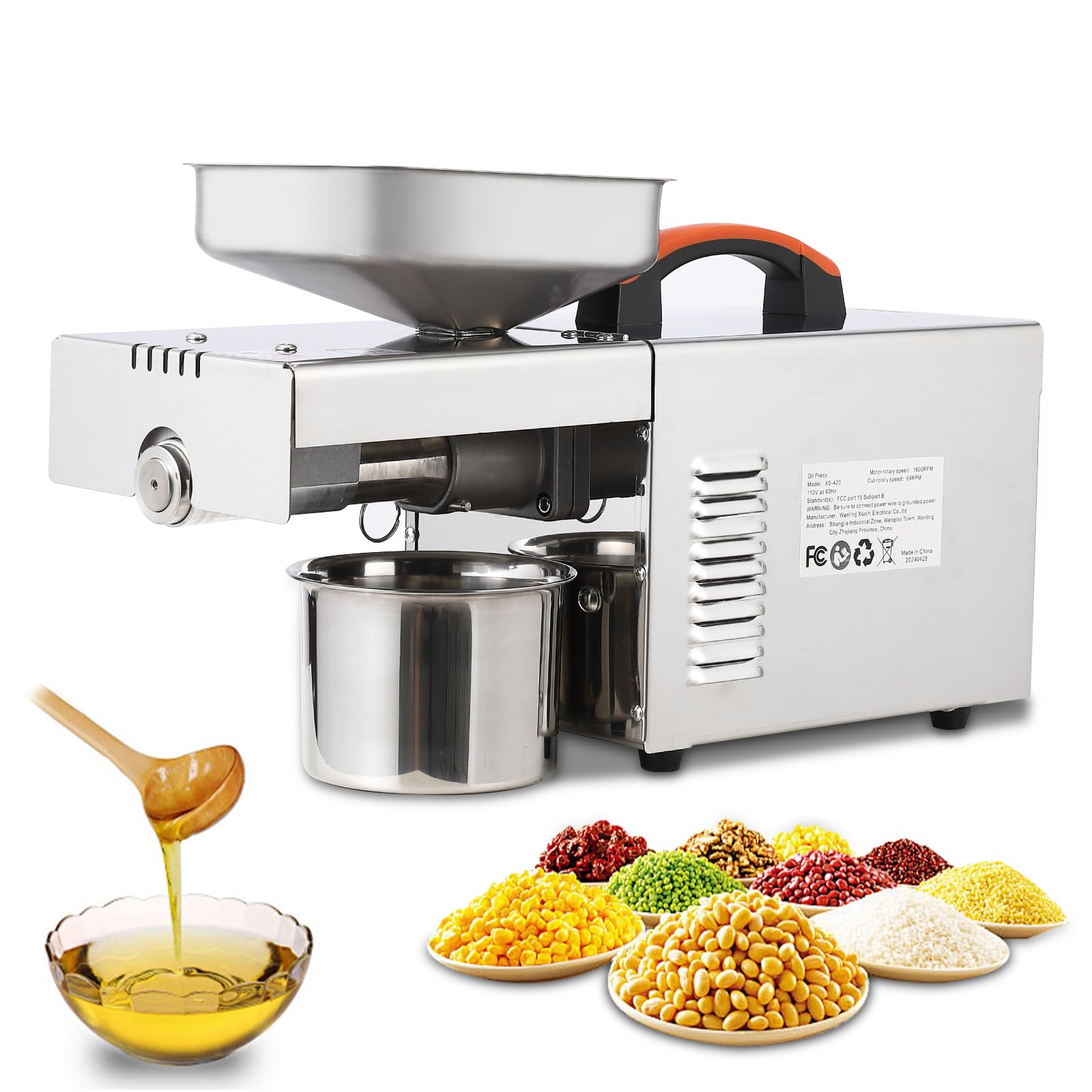 Garvee 900W Electric Oil Press Machine - Automatic Cold & Hot Oil Extractor with 340 Stainless Steel, Perfect for Pressing Peanut, Sesame Seeds, Walnu