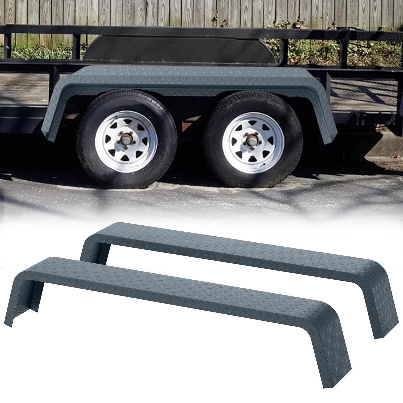 Garvee Trailer Fenders,2 Pack Tandem Axle Trailer Fenders Fit 13"-15" Tires,Heavy Duty Steel Double Axle Trailer Fenders Car Hauler Trailer,Cargo Trai