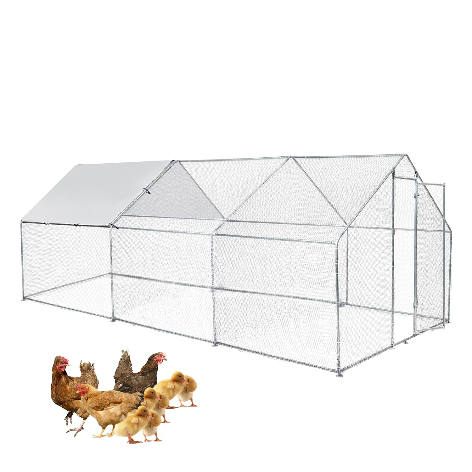 Garvee Chicken Coop, Large Metal Chicken Coop Run for Yard Outdoor Walk-in Hen House with Waterproof Cover, Farm Poultry Cage, Duck, Goose, Chicken, R
