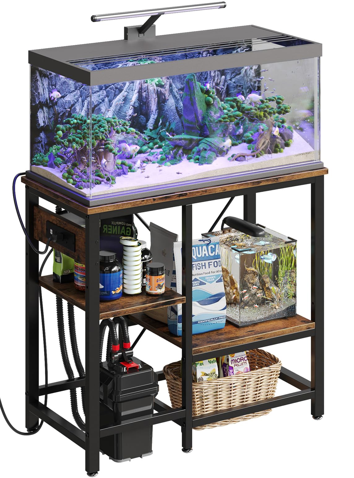 Bestier 20-29-37 Gallon Fish Tank Stand with Power Outlet, 30x13 Metal Aquarium Stand with Filter Storage, 6-Leg Reptile Tank Stand with 3-Tier Adjust