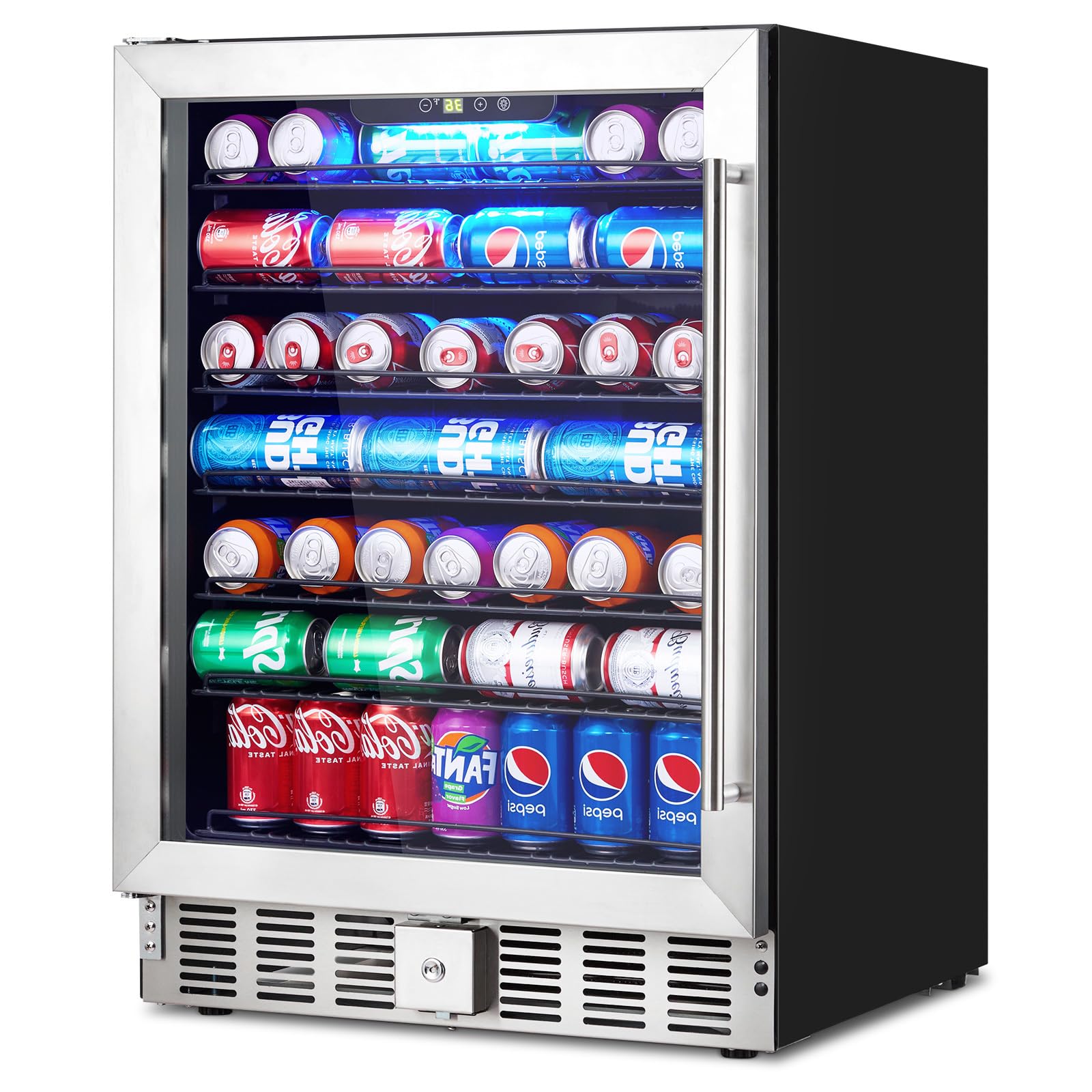 Garvee 5.1 Cu.ft Beverage Refrigerator – 166 Can Capacity, Adjustable Temperature, Under Counter Design, Quiet LED Small Cooler