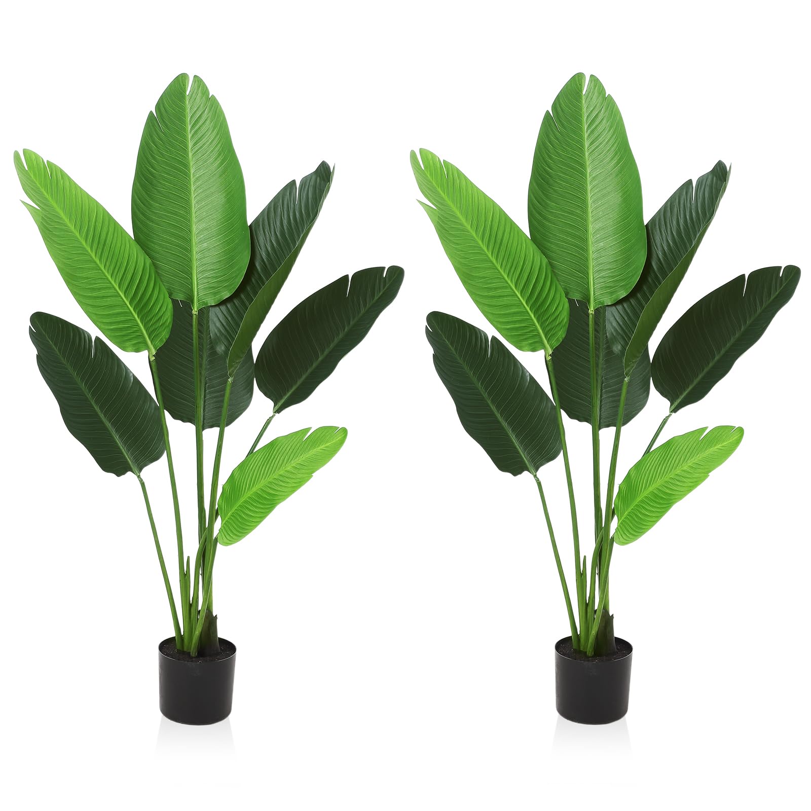 Garvee 4Feet Artificial Bird of Paradise Plant, Tropical Palm Tree with 7 Trunks in Pot, Adjustable Flame-Retardant Faux Banana Leaf for Home Office D