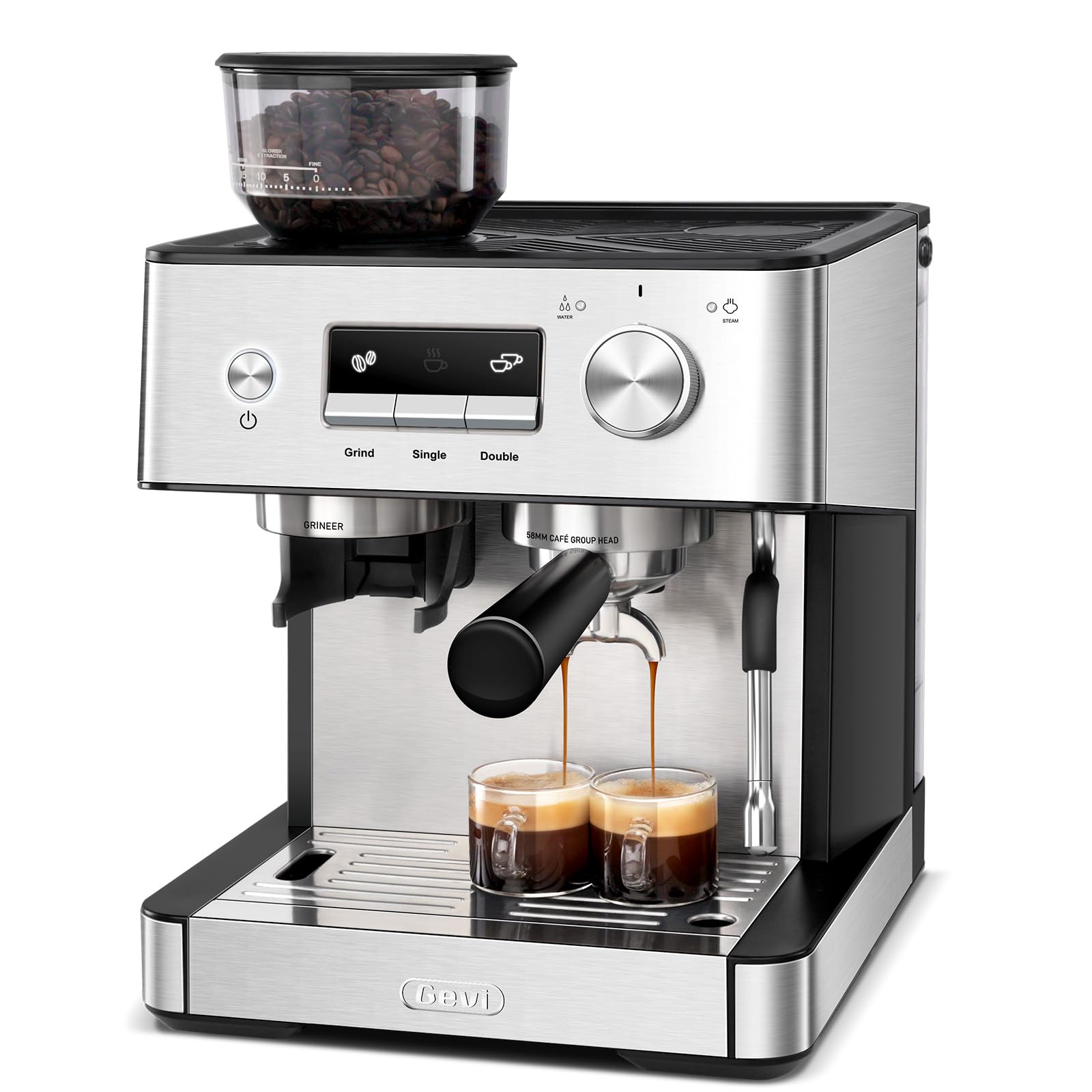 Gevi 20 Bar Espresso Machine with Grinder & Milk Frother, Professional Coffee Maker for Home, Cappuccino & Latte, Removable Water Tank, Steam Wand 11.