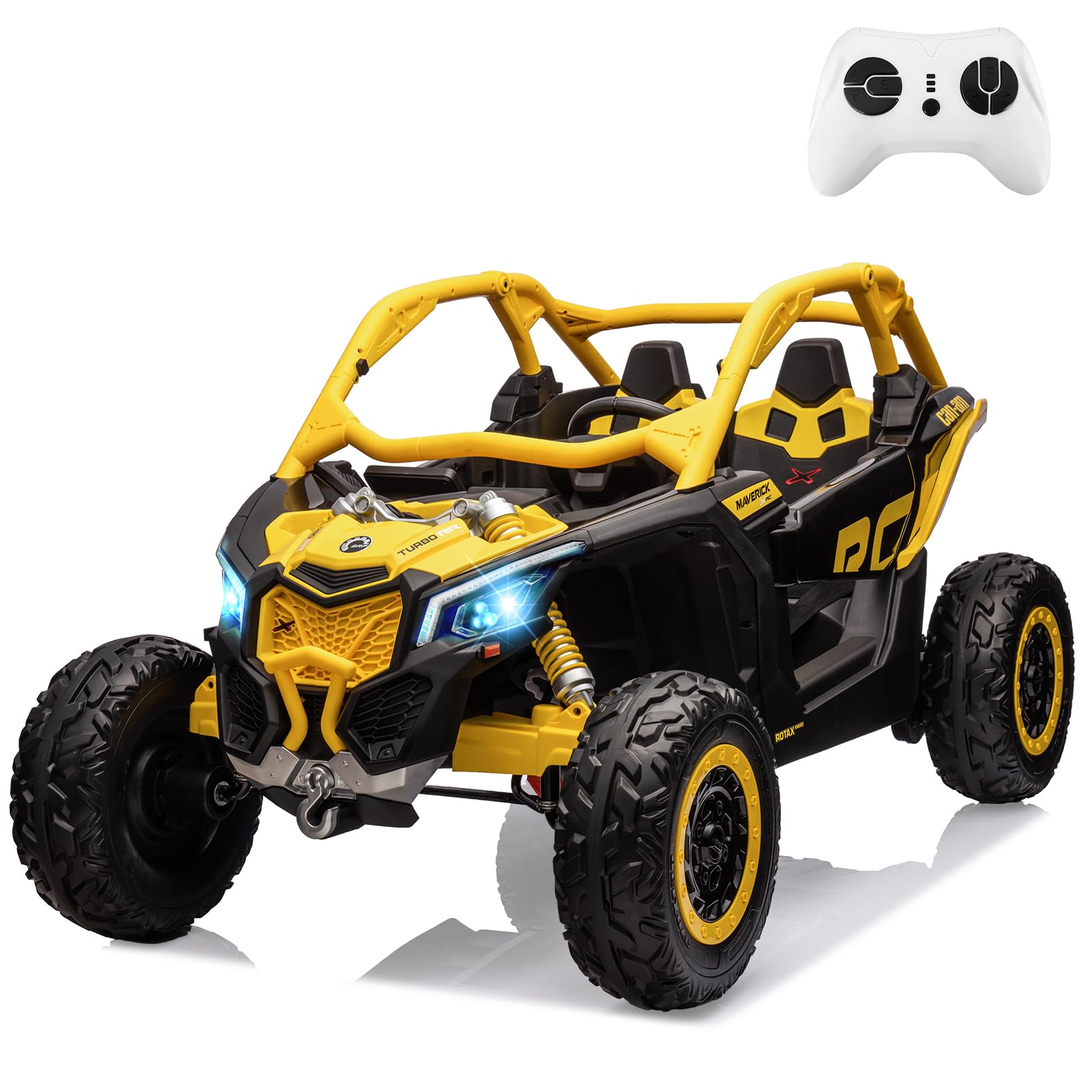 Garvee 2-Seater Ride-On UTV For Kid age 3 - 8 years : 4WD, Remote Control, 2x24V Batteries, 4x200W Motors, 23" Seat, EVA Tires, Spring Suspension - Ye